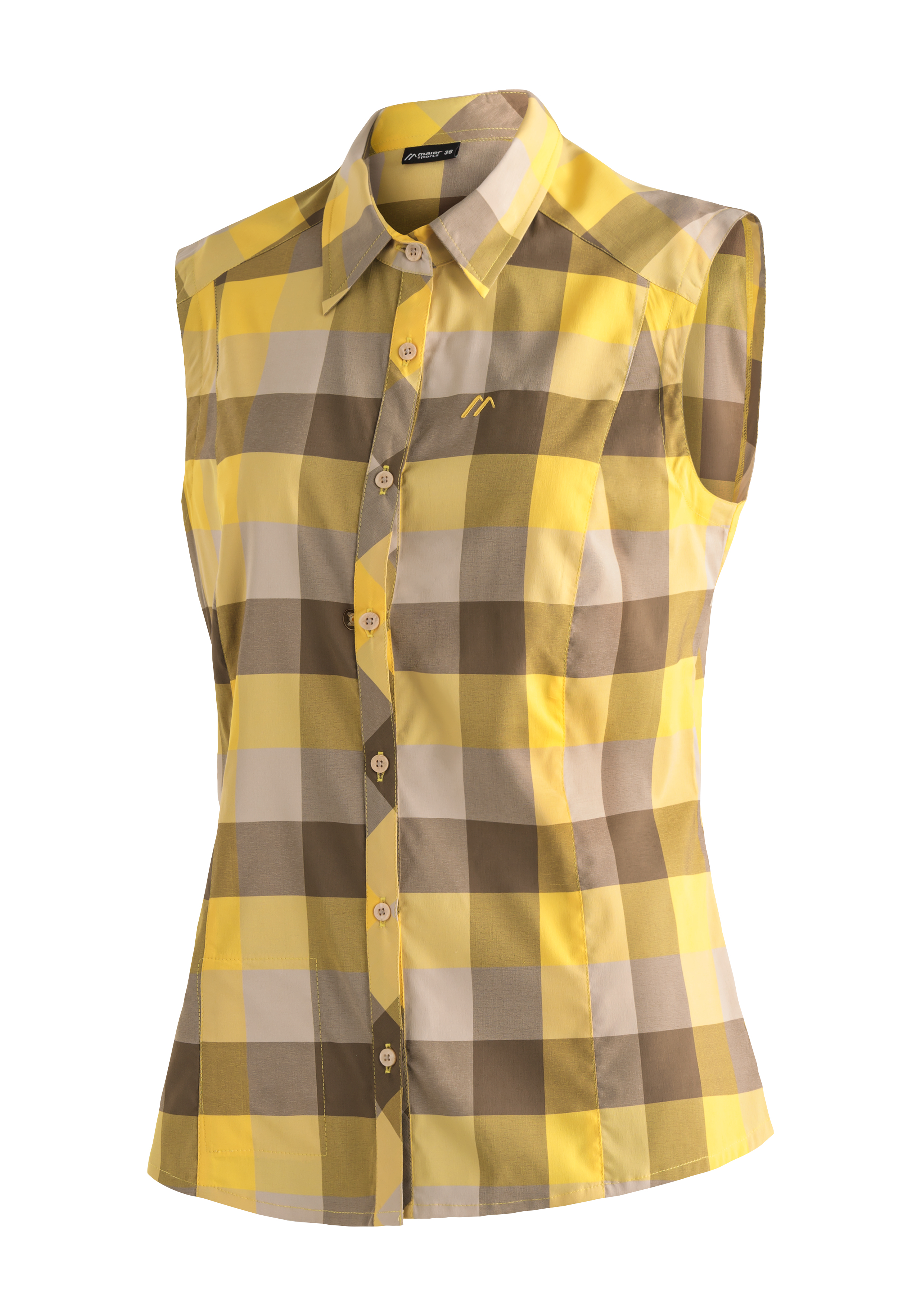 Sana sleeveless Gingham, Kariert, Ärmellos, Kragenhemd, Gelb Braun