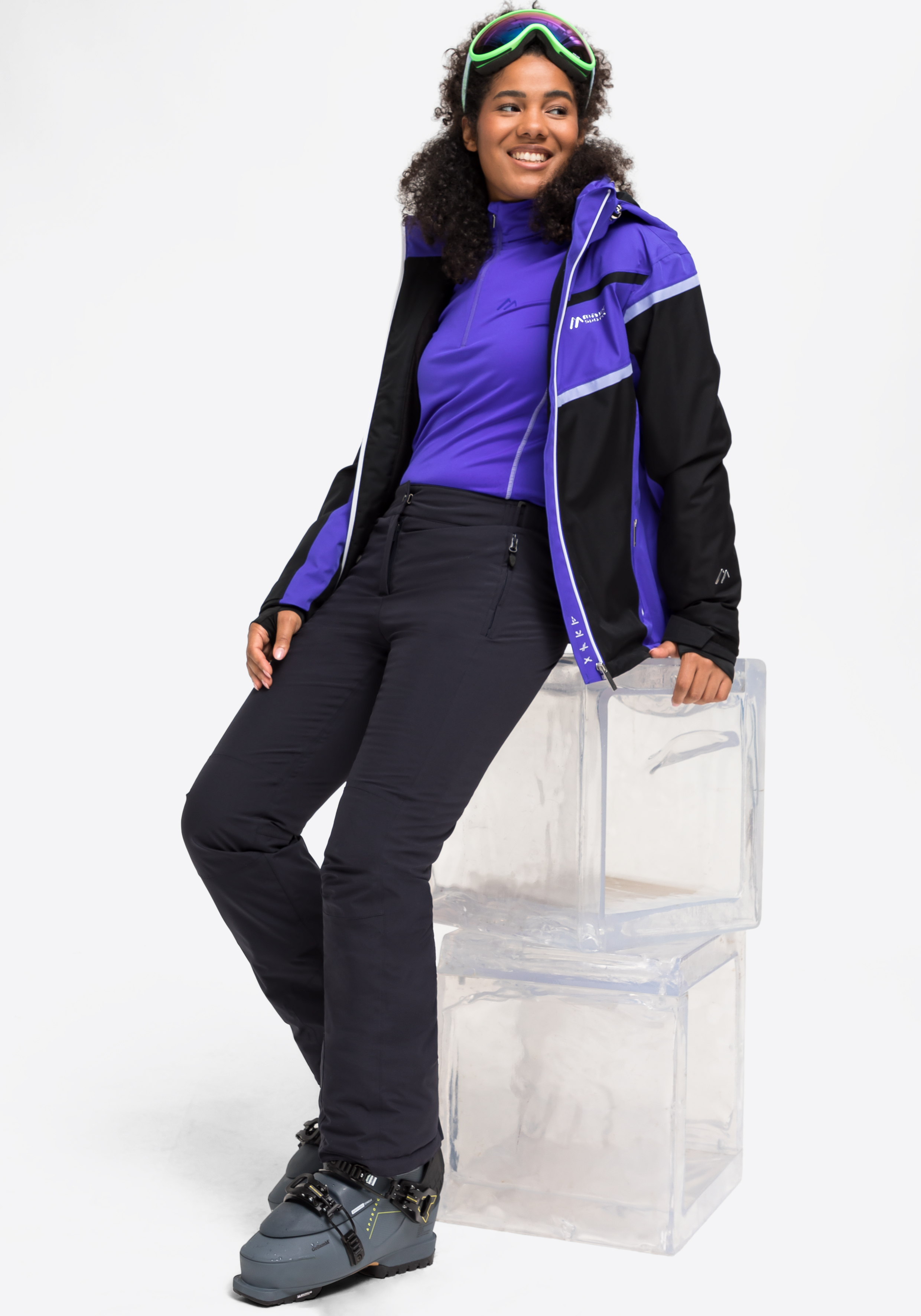 Mantel, Jacke, Langarm, Schuh, Hosen, Skijacke, lila, schwarz, Skibrille, Hose