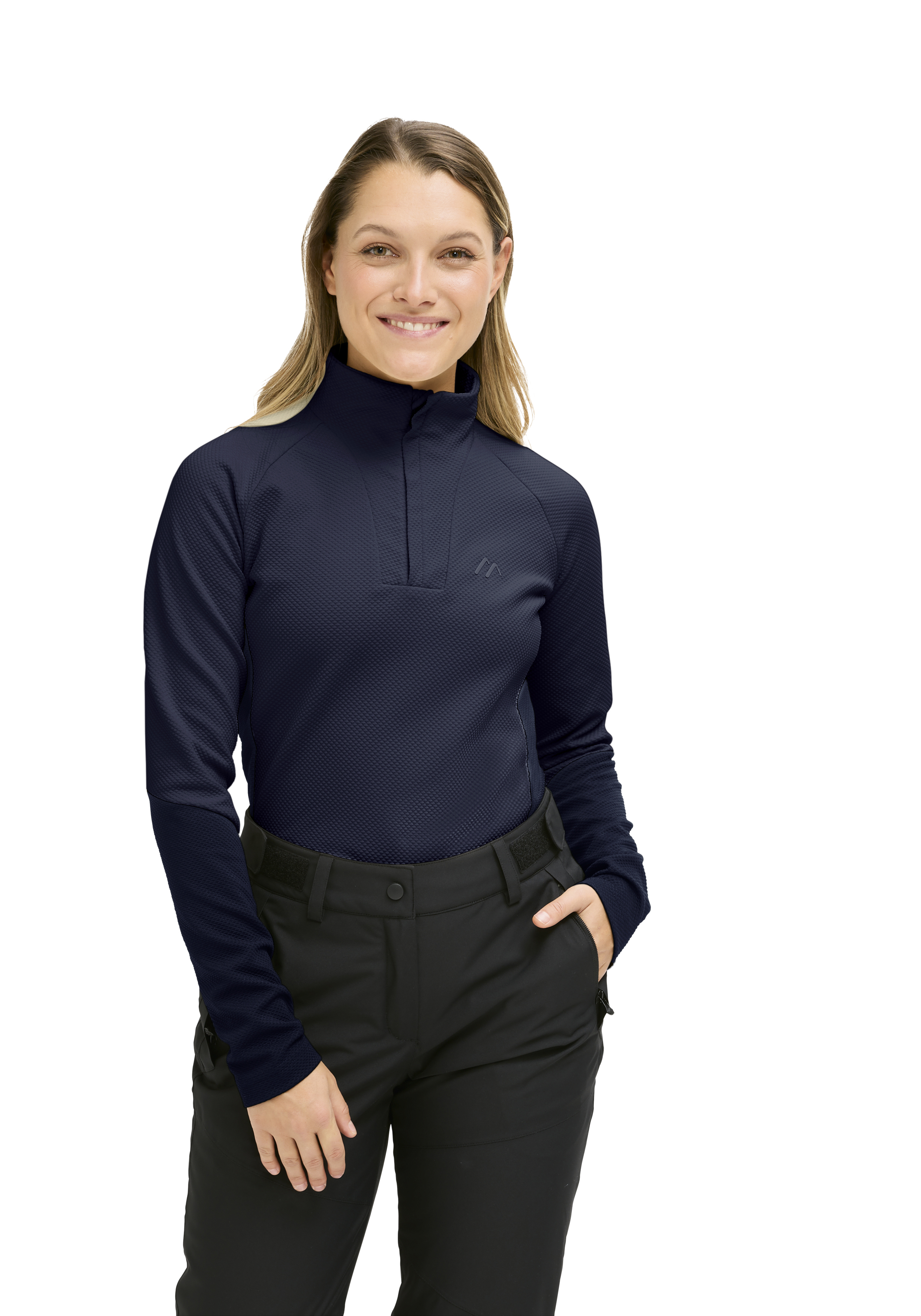 Langarmshirt, Mockhalsen, Dunkelmarine, Performance-Gewebe, Outdoor-Top