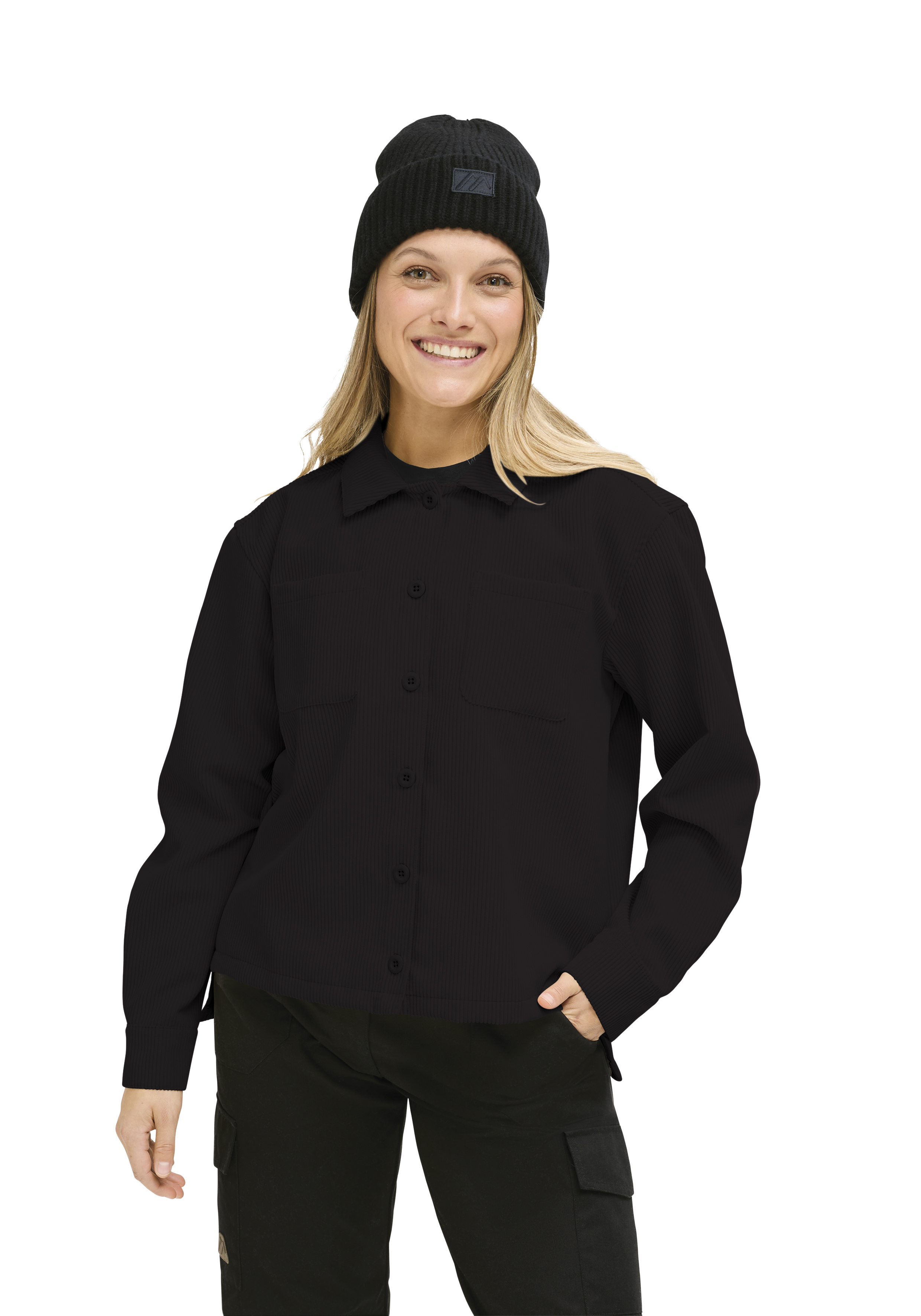 Beanie, Schalmütze, Schwarz, Jacke mit Knöpfen, Cordura-Optik