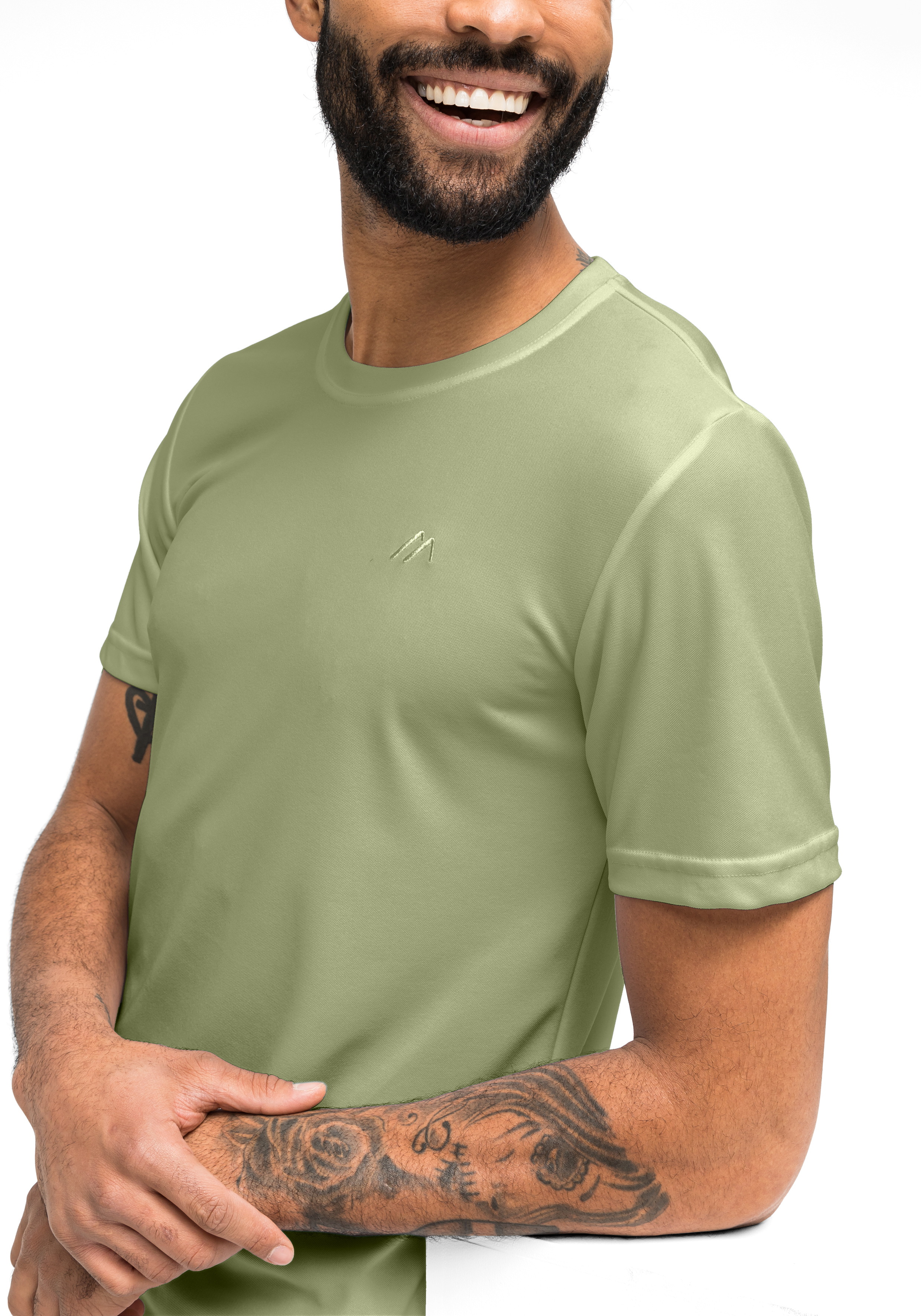 t-shirt, kurzarm, uni, olivgrün, herrentop