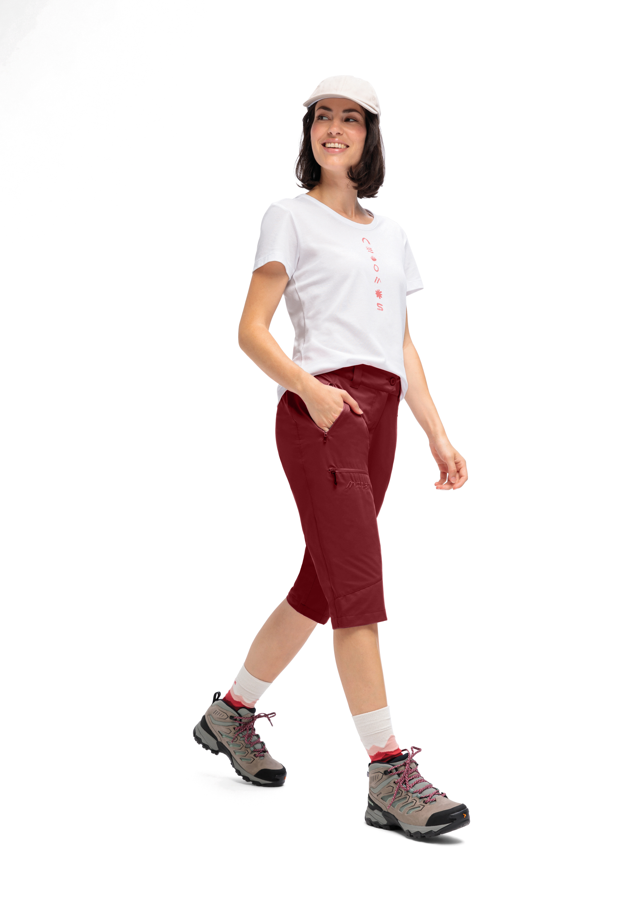 T-Shirt, Weiß, Shorts, Mütze, Hiking-Schuhe