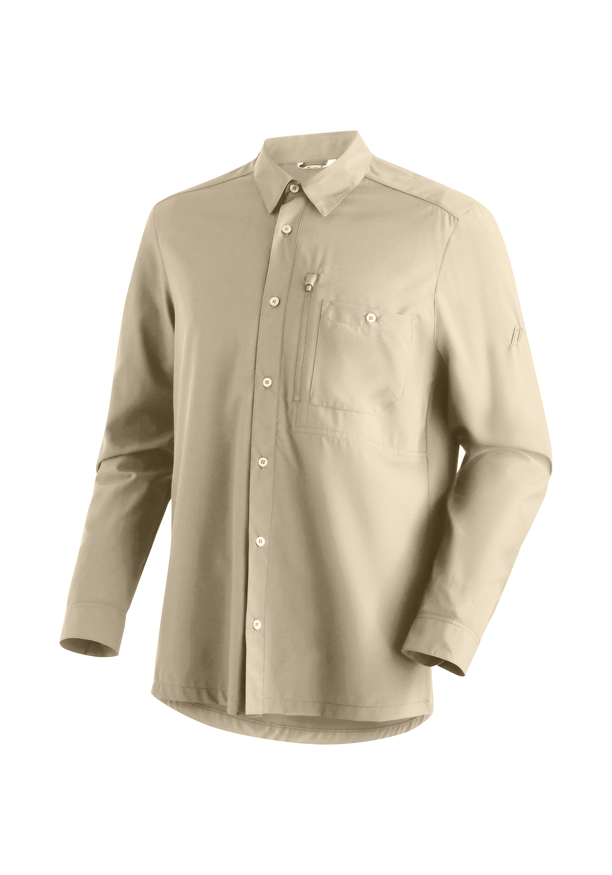 Magos L/S M Hemd, Langarm, Kragen, Brusttasche, Beige