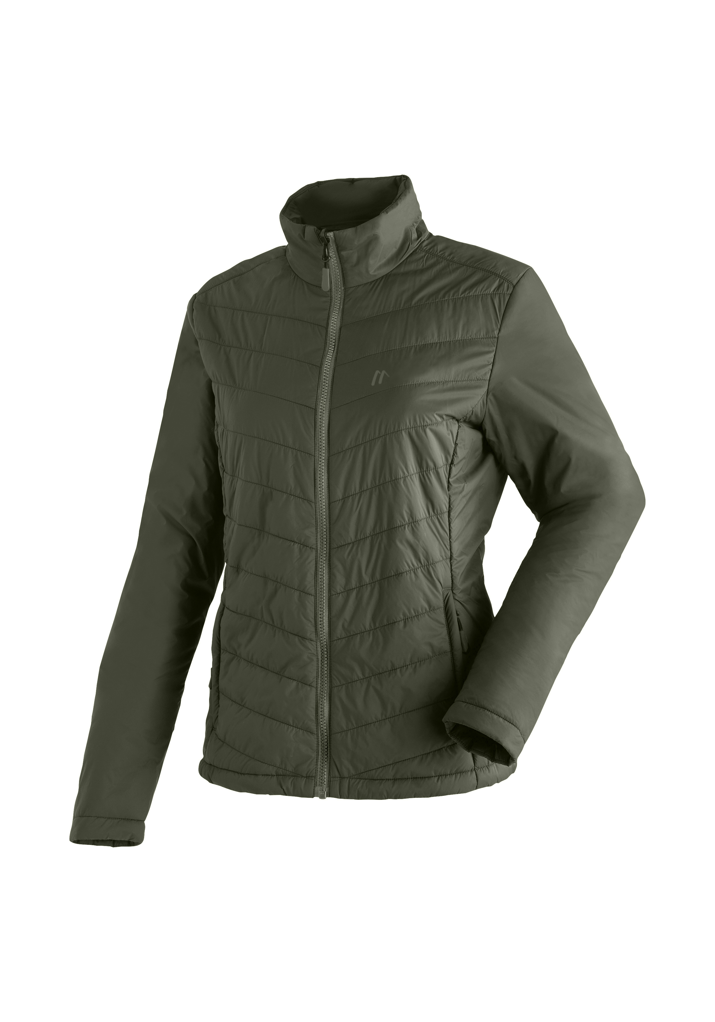 Pufferjacke, Steppjacke, Olivgrün, Frontreißverschluss, Kragen