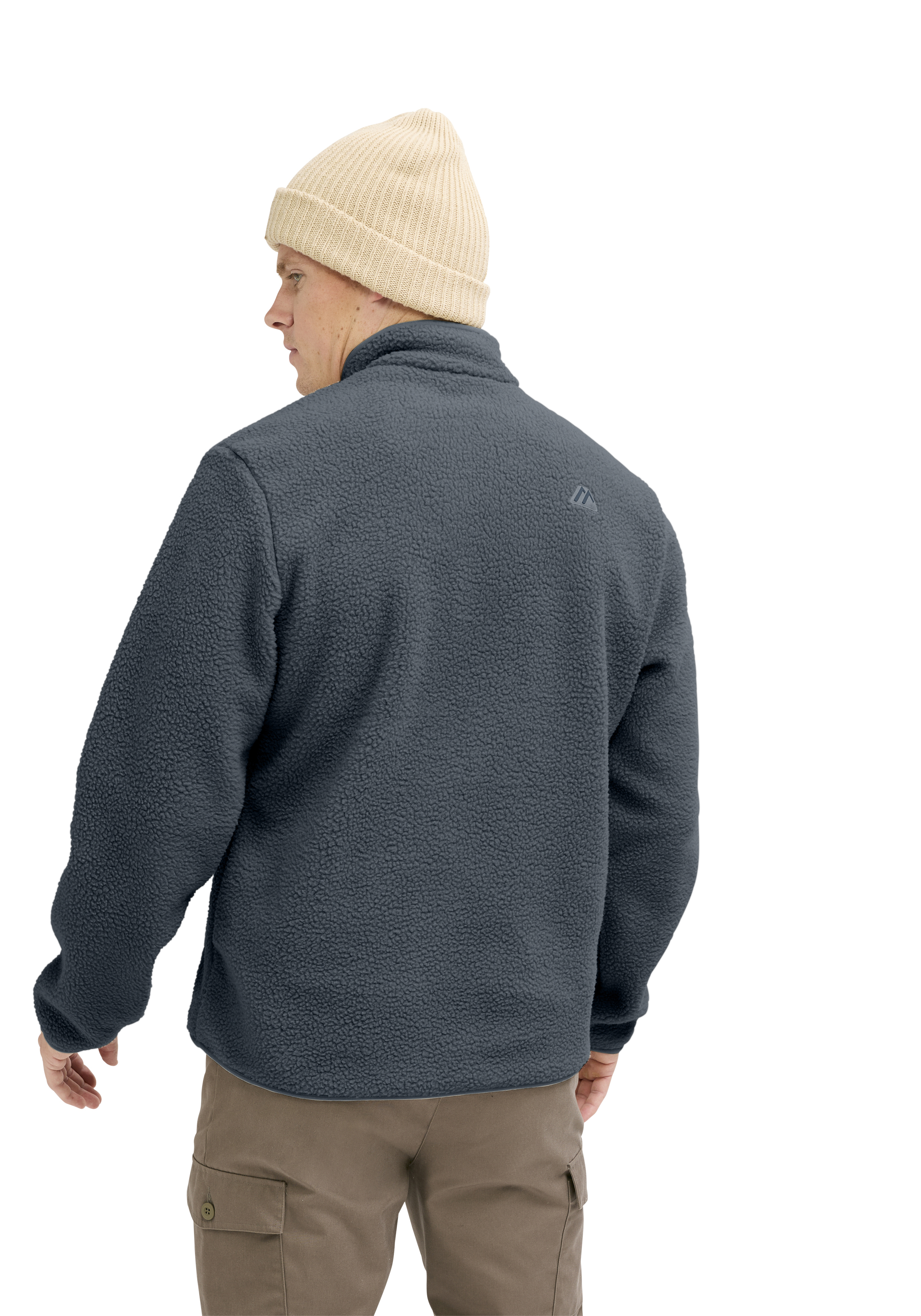 Fleecejacke, Sherpa-Fleece, blau-grau, Rückansicht, warme Jacke