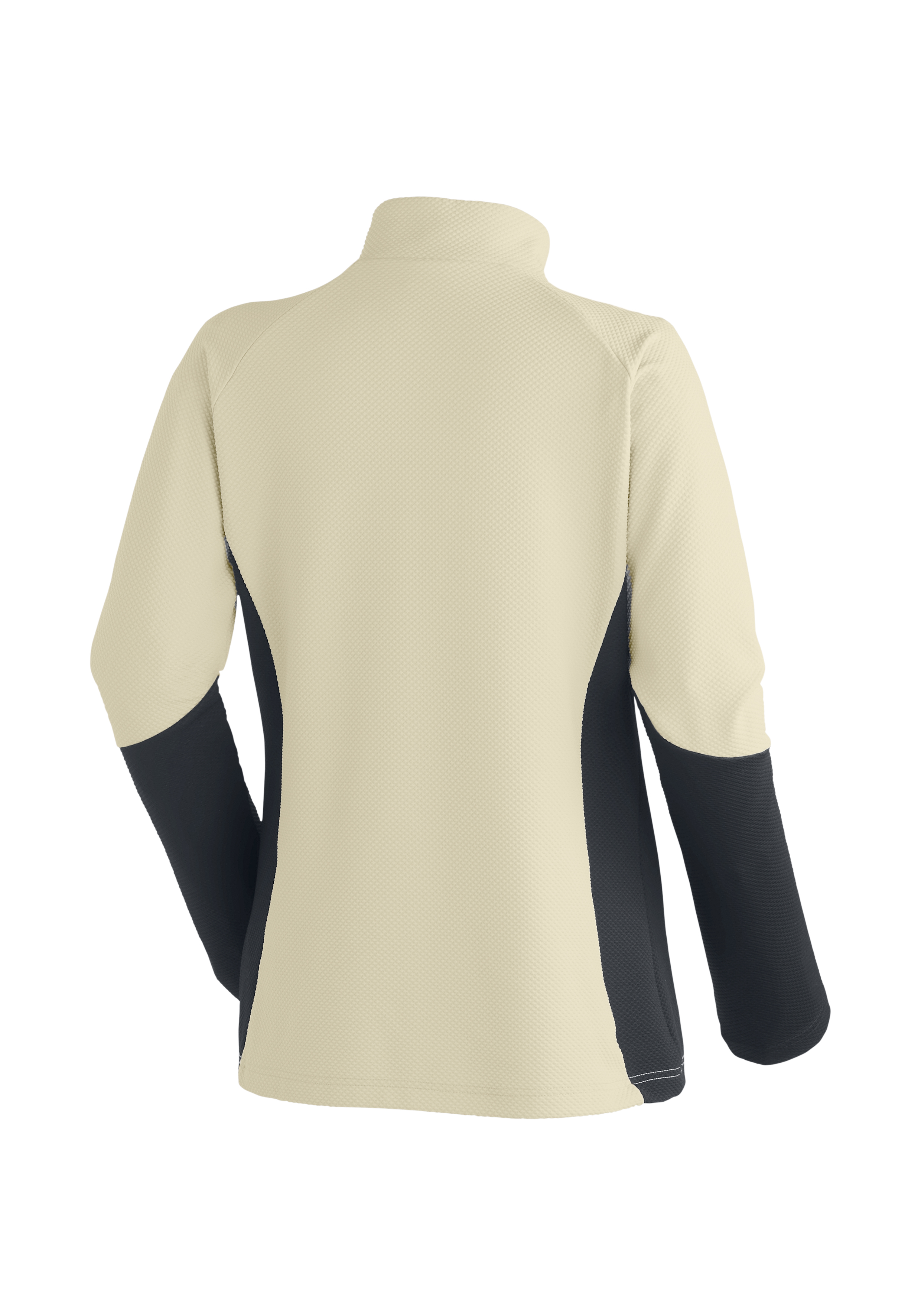 Fleecejacke, Seitliche Kontrastflächen, Langarm, Hochkragen, Beige/Schwarz
