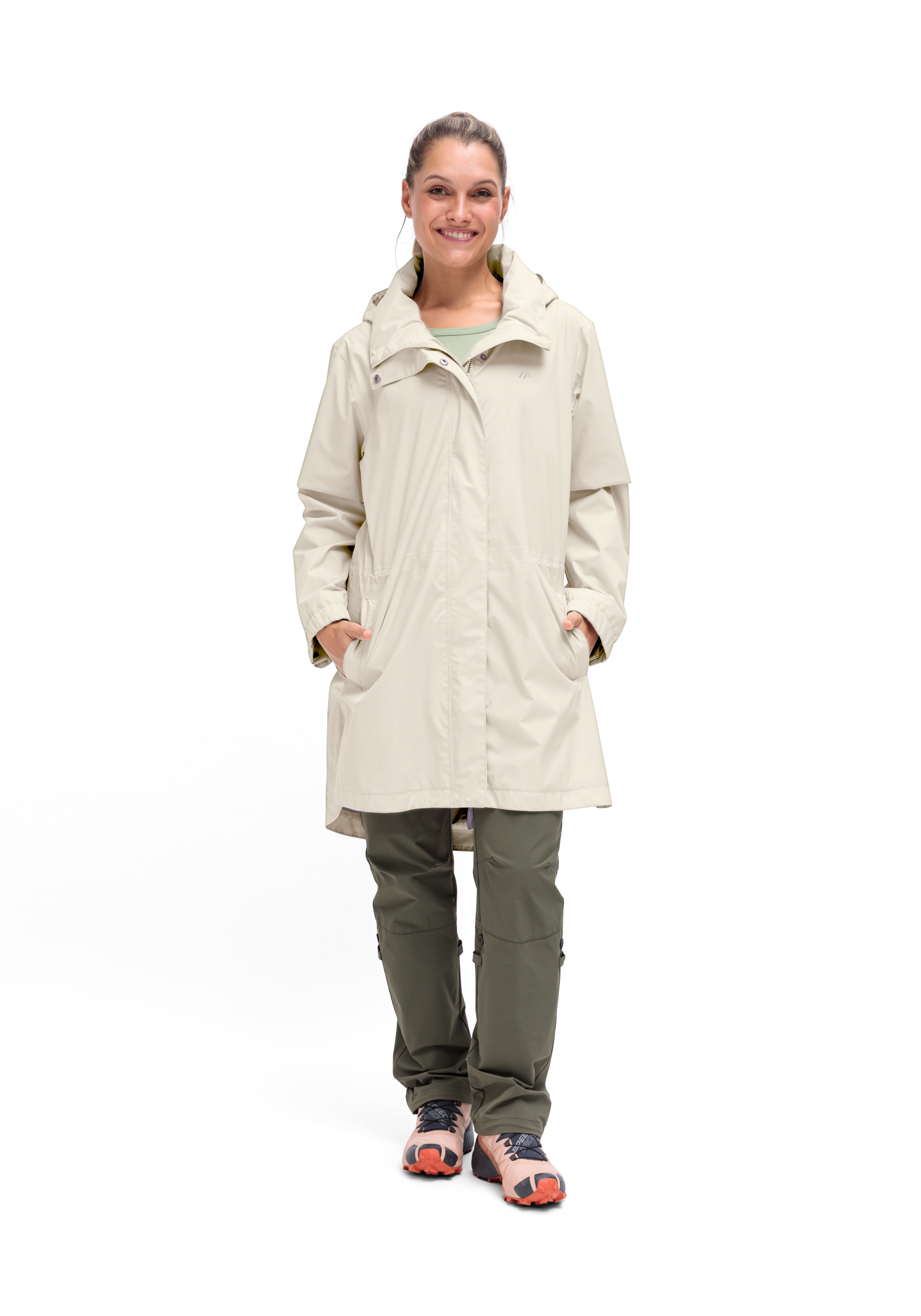 Regenjacke, Oversize-Jacke, Beige Regenmantel, Kapuzenjacke, Wanderschuhuhen?