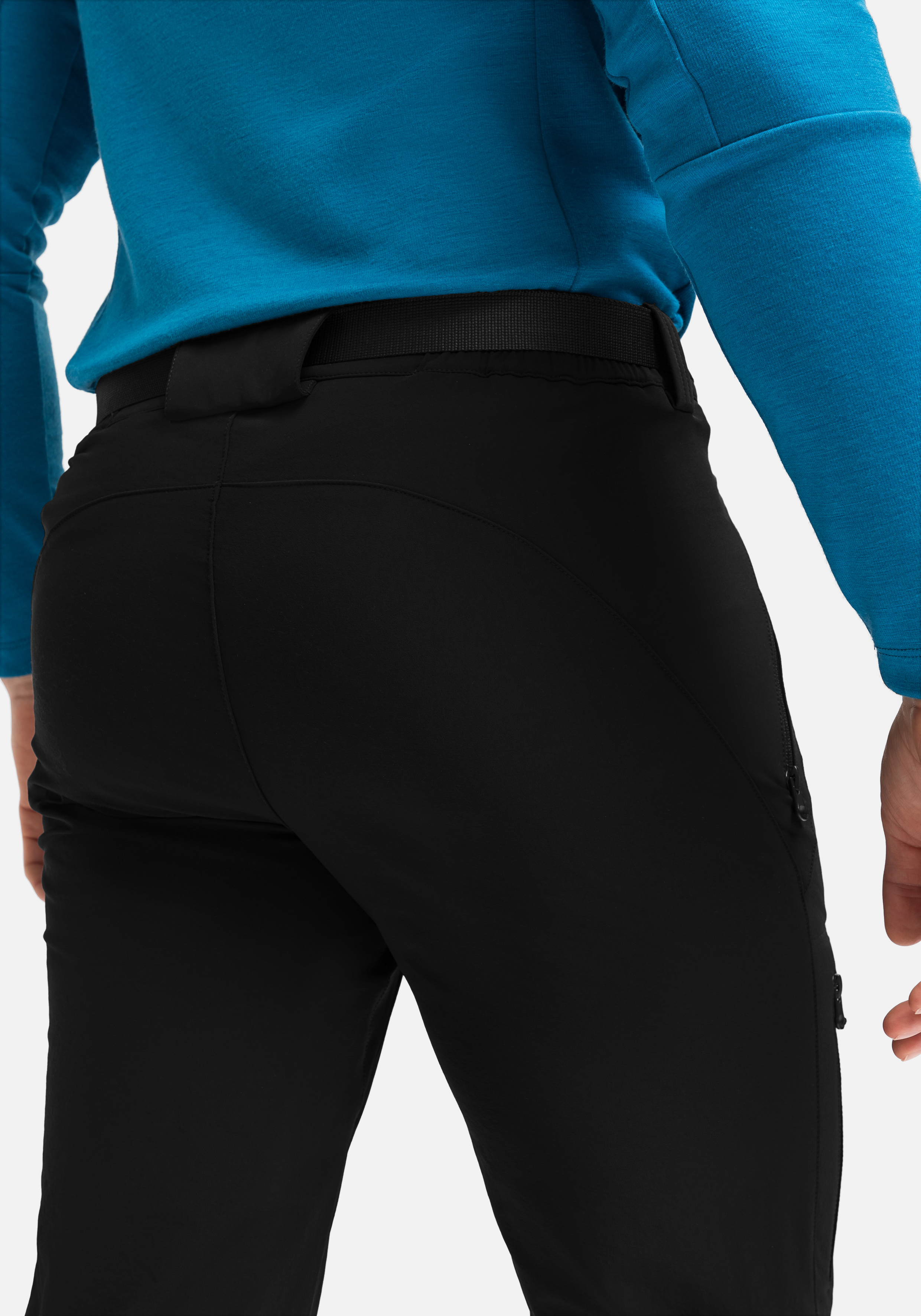 Bekleidung, Hosen, Person, Jeans, hose, softshell, schwarz, gürtel, rückenansicht