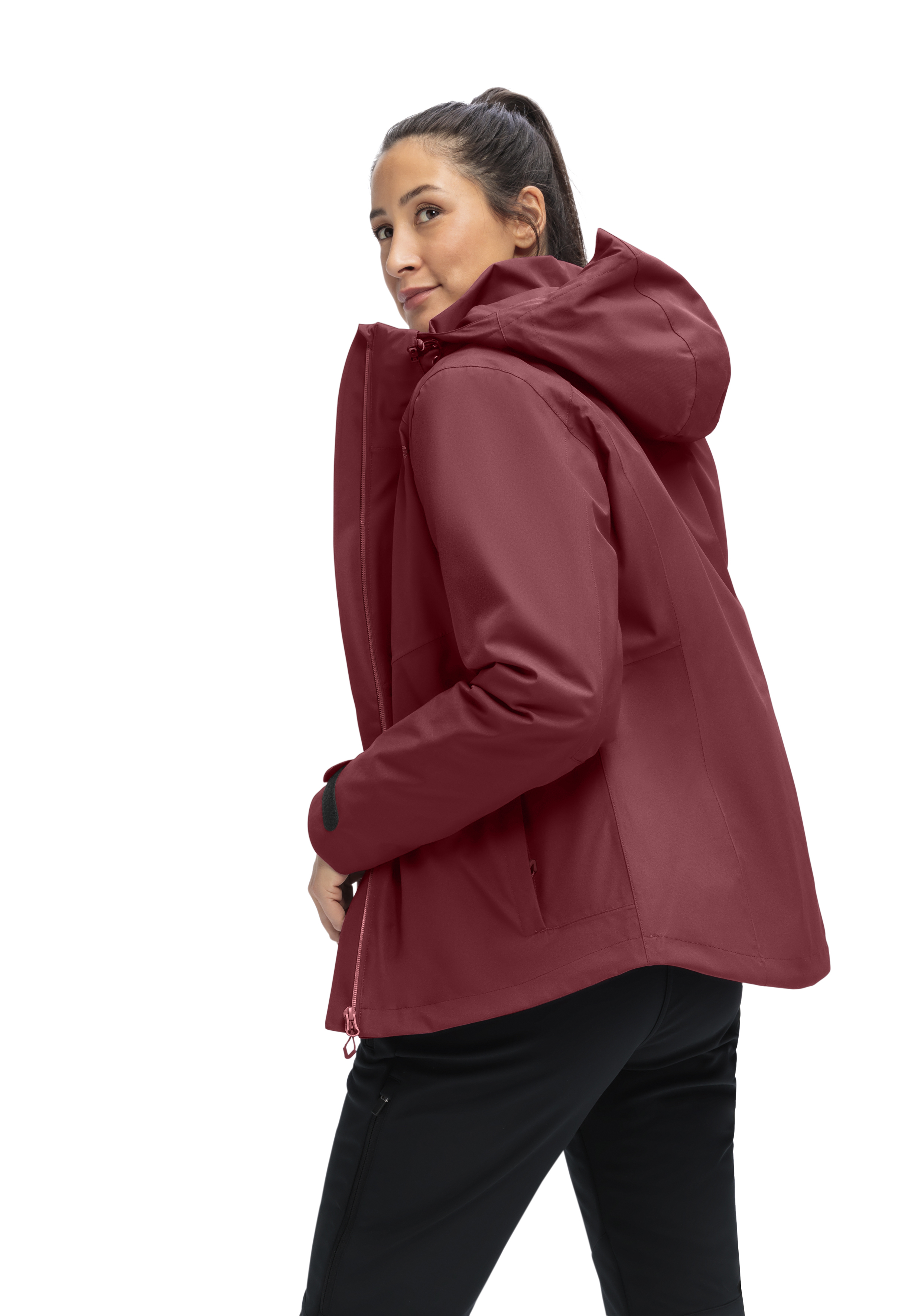 Lisbon 3in1 Daunenjacke, Wasserdichte Jacke, Hoodie, Rotweinrot, Seitliche Taschen