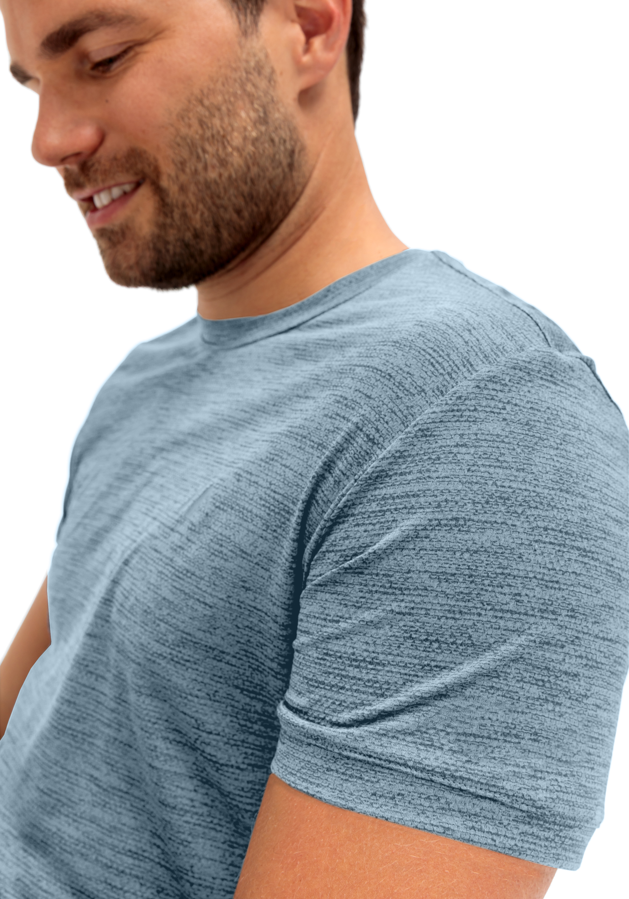 T-Shirt, Kurzarm, Blau, Rundhals, Strukturmuster