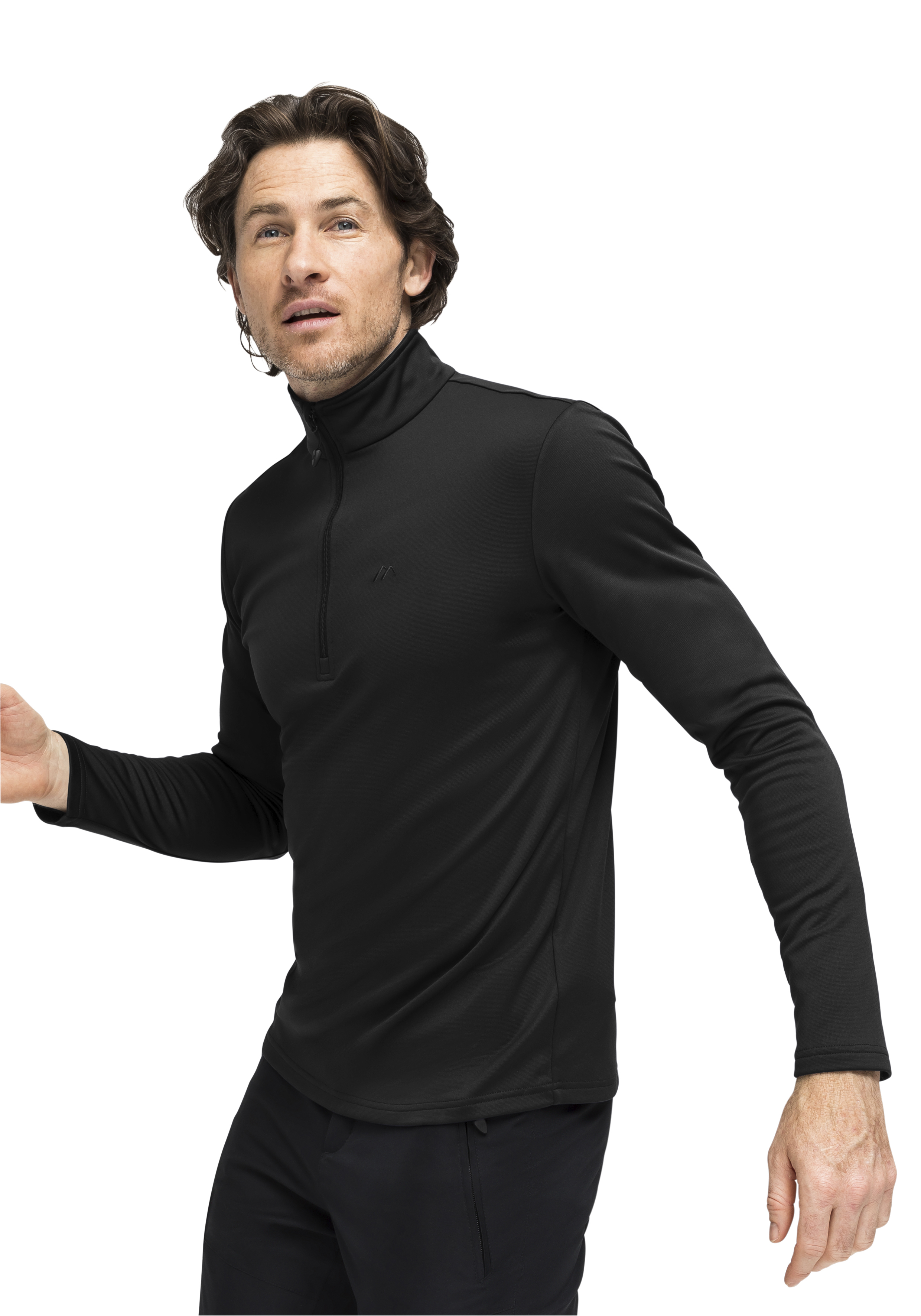 Langarmshirt, Schwarz, Halzreissverschluss, Fleece-Top, Fitness-Outfit