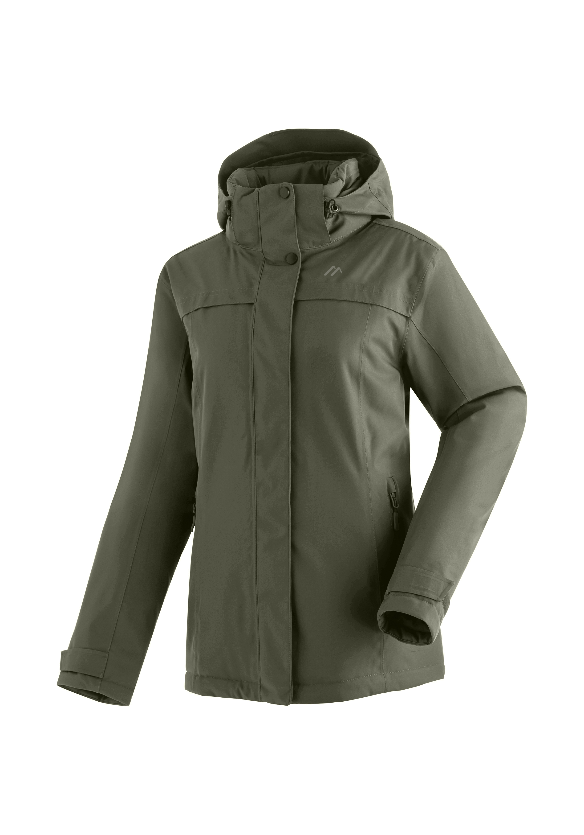 Regenjacke, Olivgrün, Kapuze, Reißverschluss, Taschen