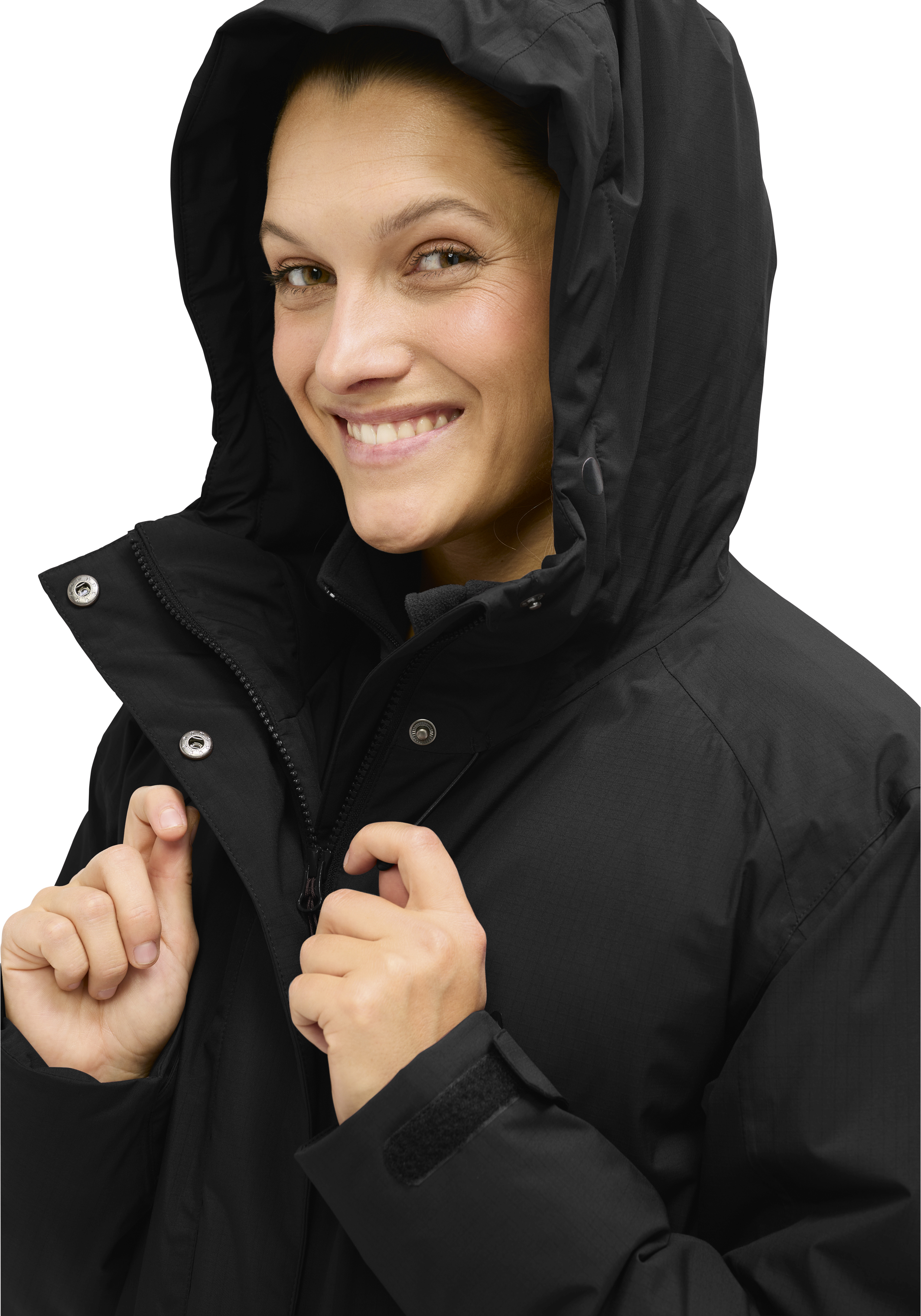 Regenjacke, Jacke, Kapuze, Schwarz, Reißverschluss