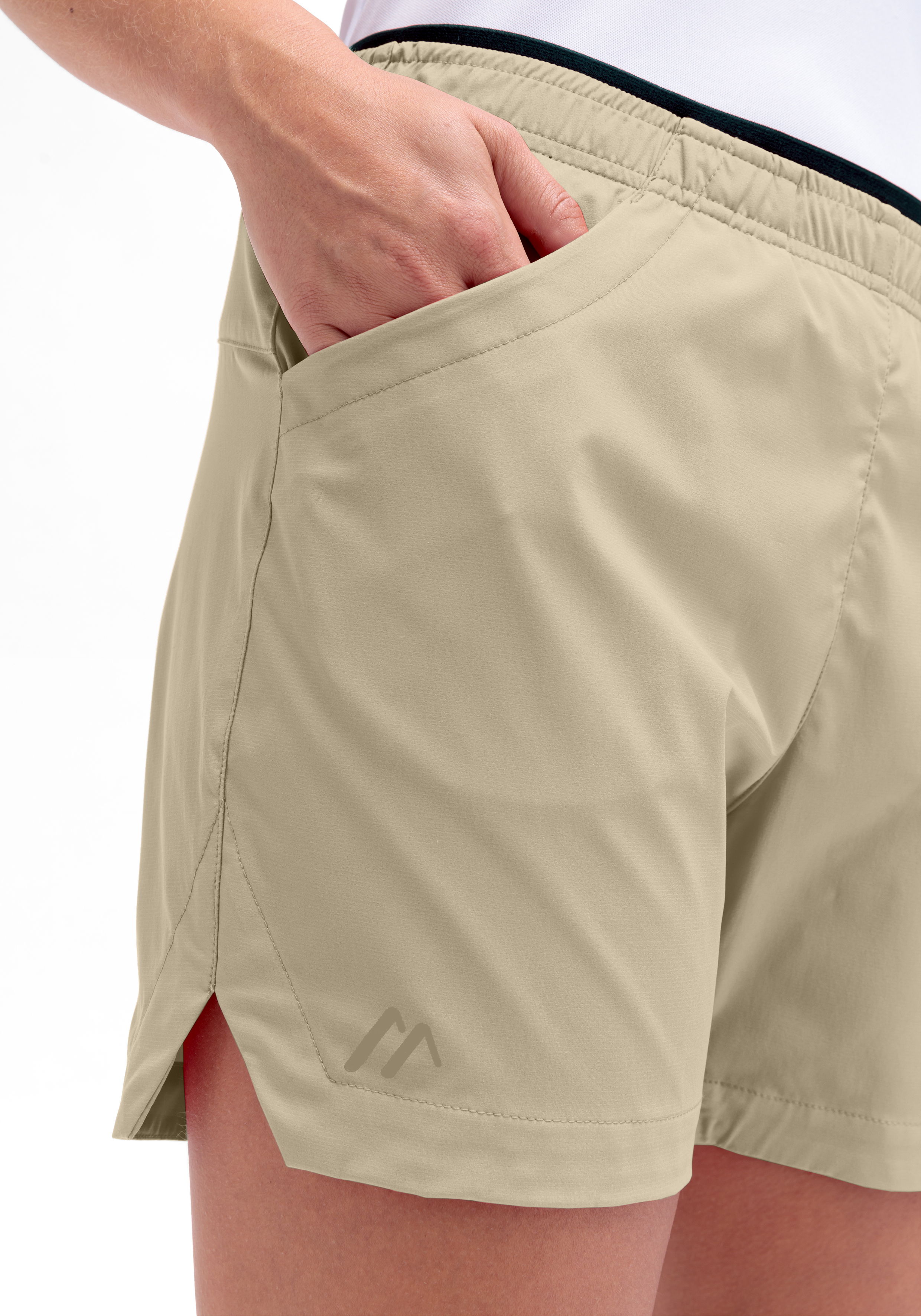 Beige Shorts, Kurzschaft, Seitenschlitz, Seitentasche, Stretchiger Stoff