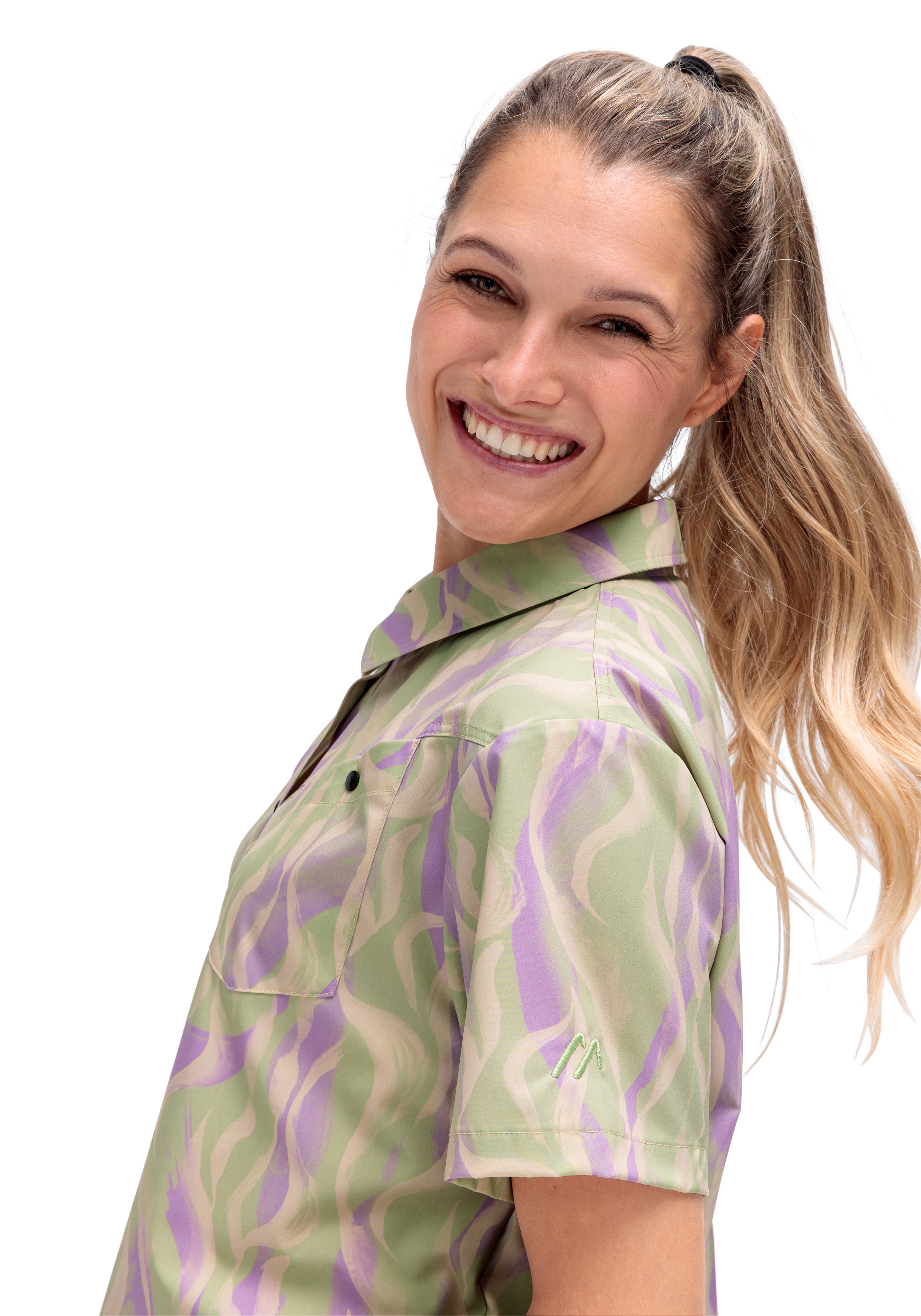 Shirt, Musterhemd, Camouflage, Kurzarm, Hellgrün Lila