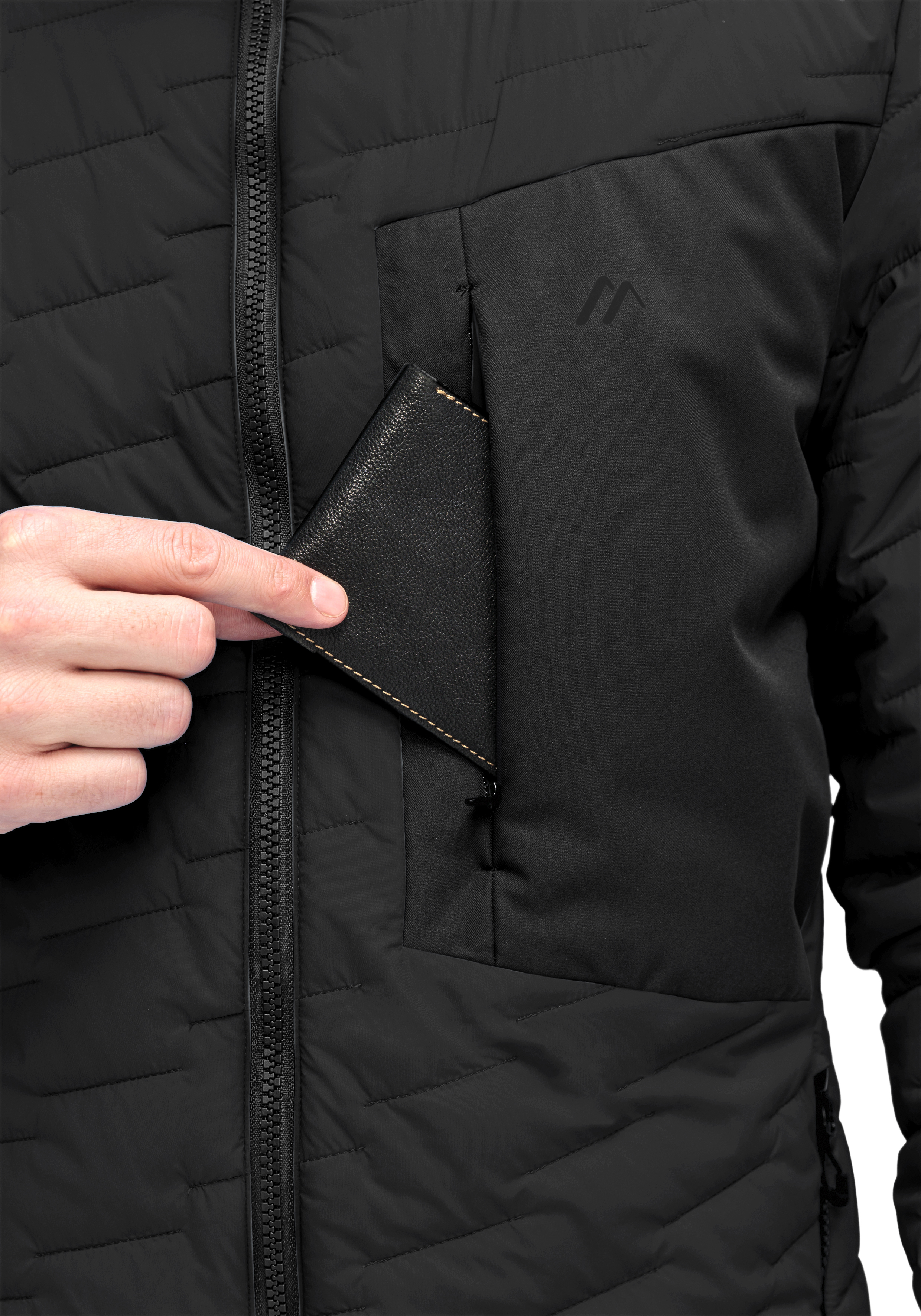 Bekleidung, Mantel, Jacke, Zubehör, Geldbörse, Bekleidung, Mantel, Jacke, jacke, reissverschluss, brusttasche, portemonnaie, materialmix, Pufferjacke, Reißverschluss, Brusttasche, Kartenfach, schwarz