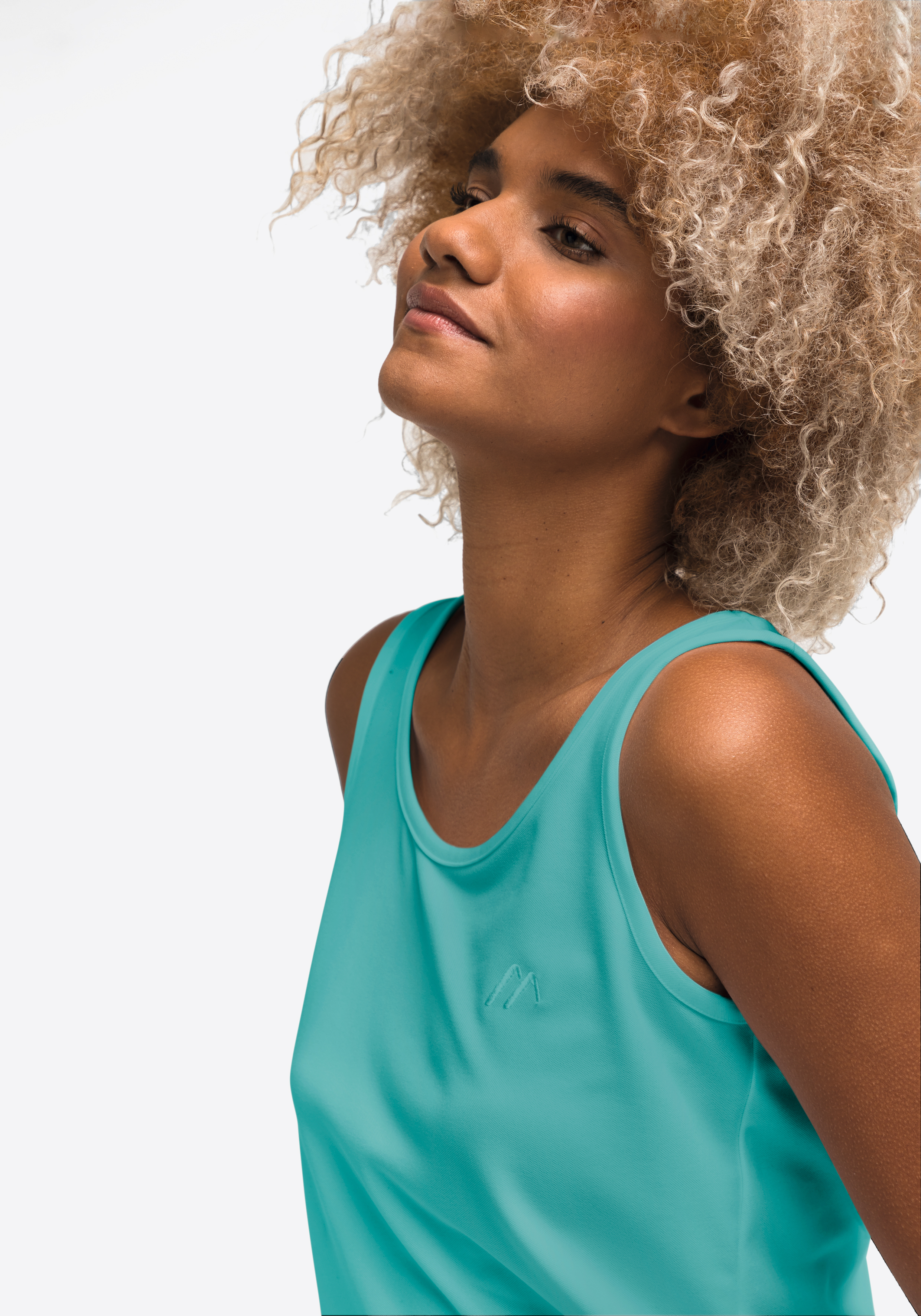 Erwachsener, Weiblich, Person, Frau, Portrait, Tanktop, Türkis, ärmlos, weiches Gewebe, embossed Logo