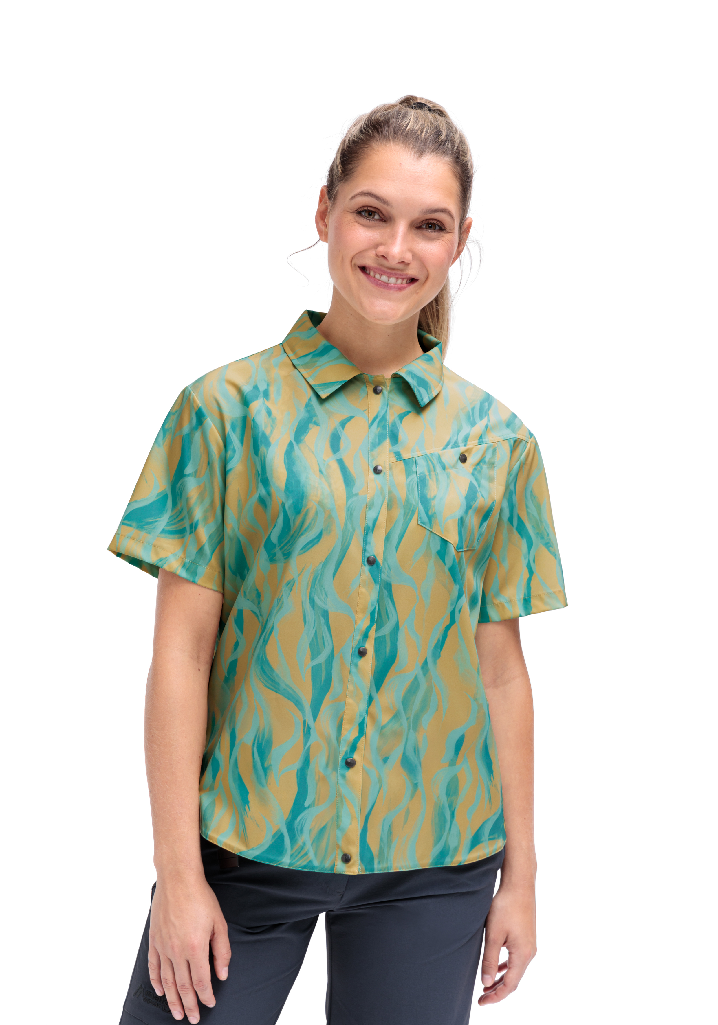 Hemd, Kurzarm, Mustermuster, Blau, Grün