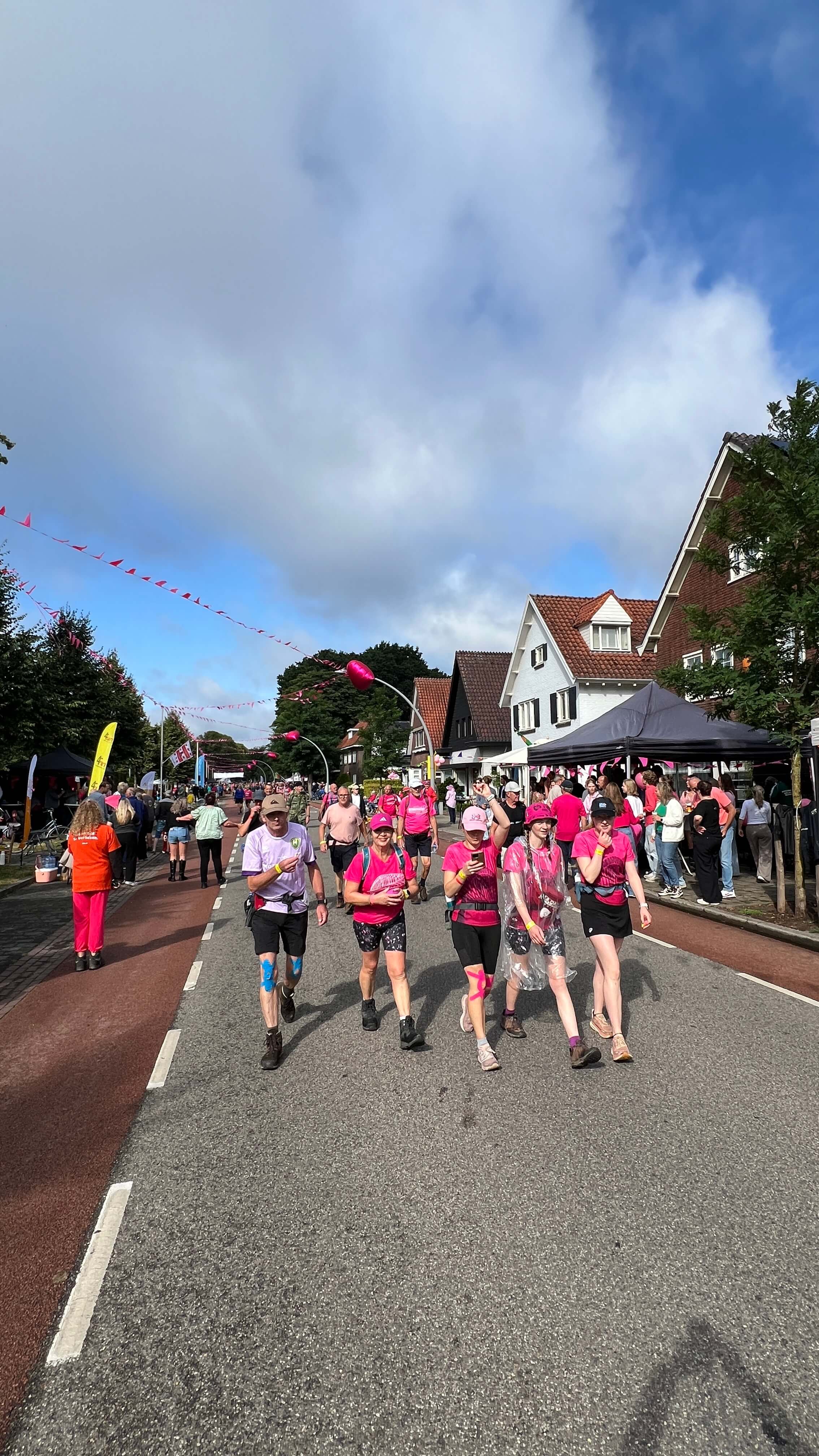 Stadtfest, Menschenmenge, Pink Kleidung, Straßenparade, Gehweg
