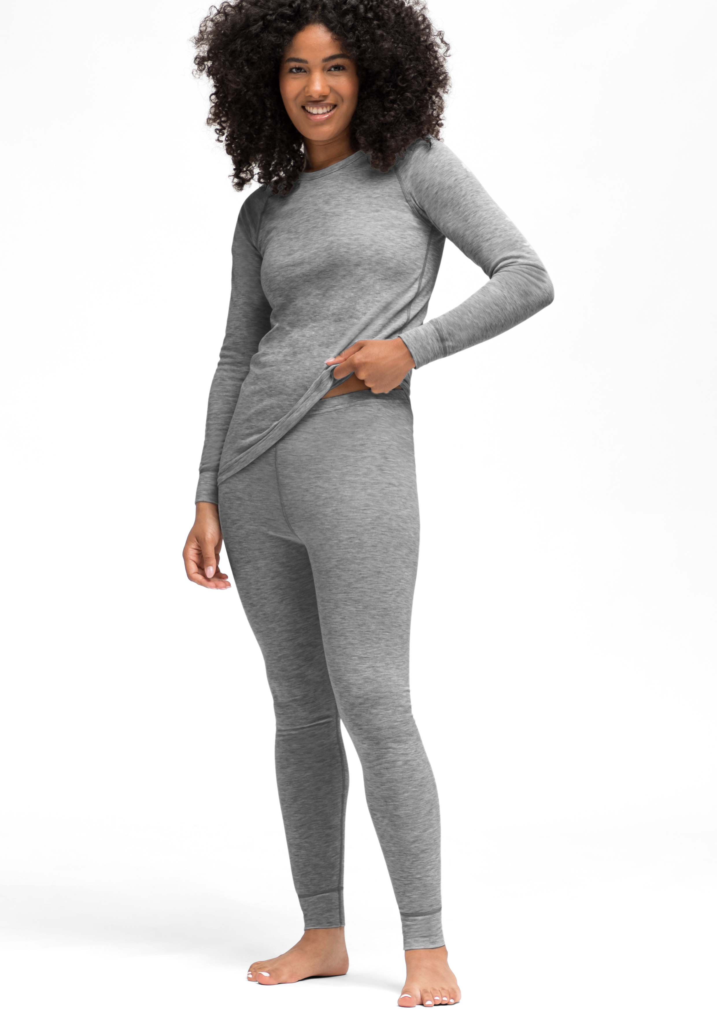 Langarmshirt, Leggings, Grau, Dehnbandstoff, Oberteil aus Jersey