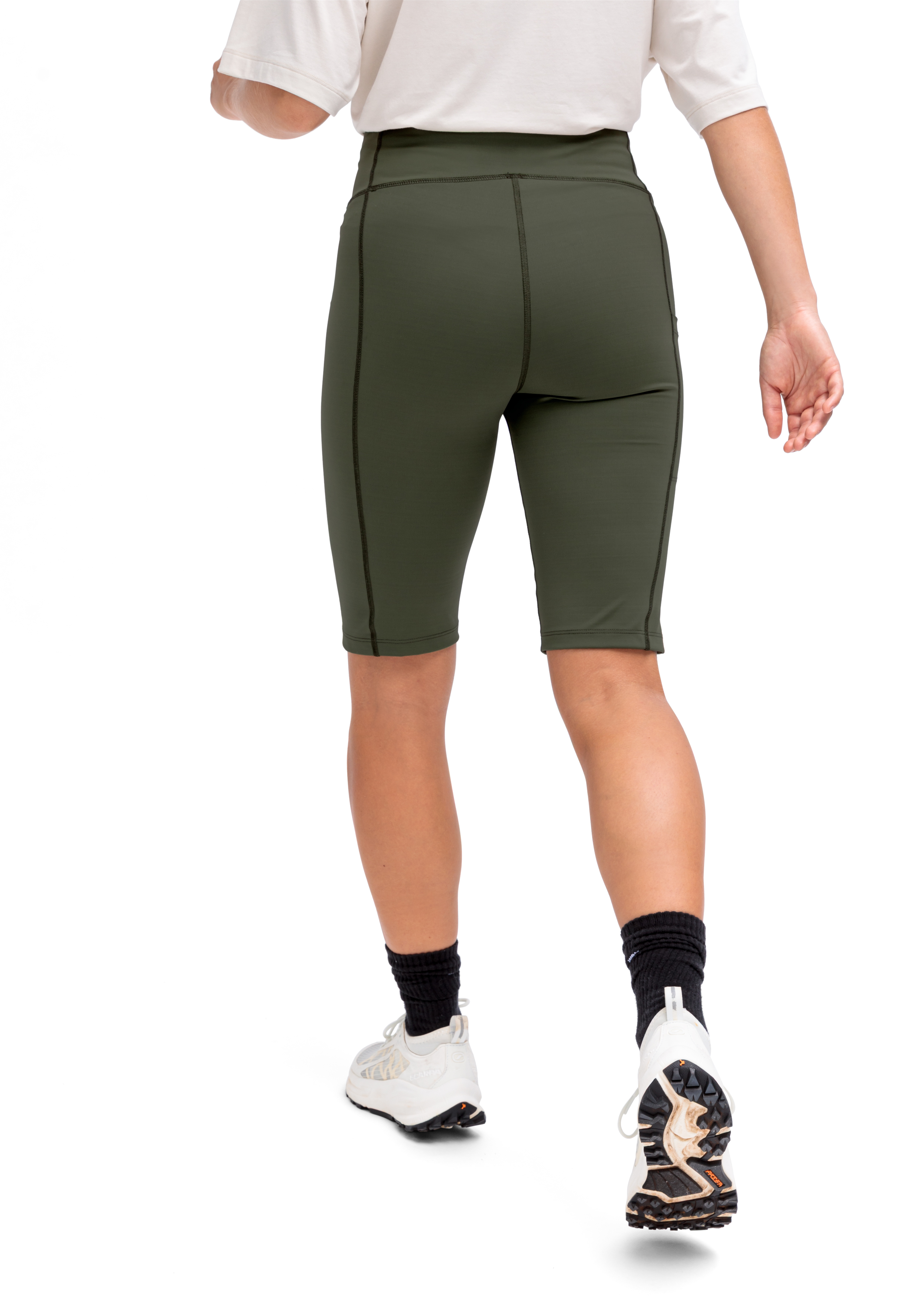 Hikingshorts, olivgrün, Stretchmaterial, knielang, Rückansicht