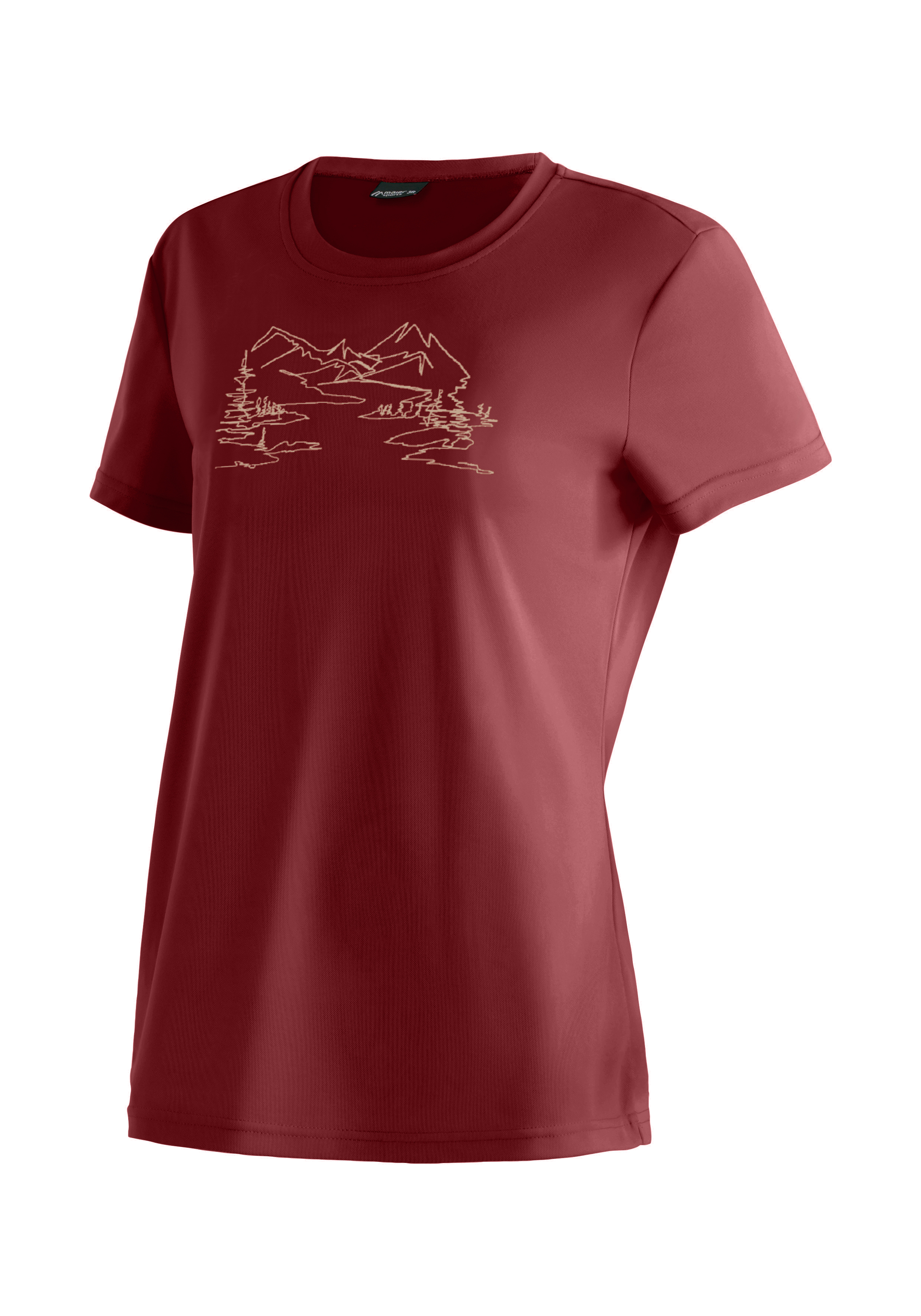 Wilma Print T-Shirt, Rundhals, Kurzarm, Mountain-Print, Rot