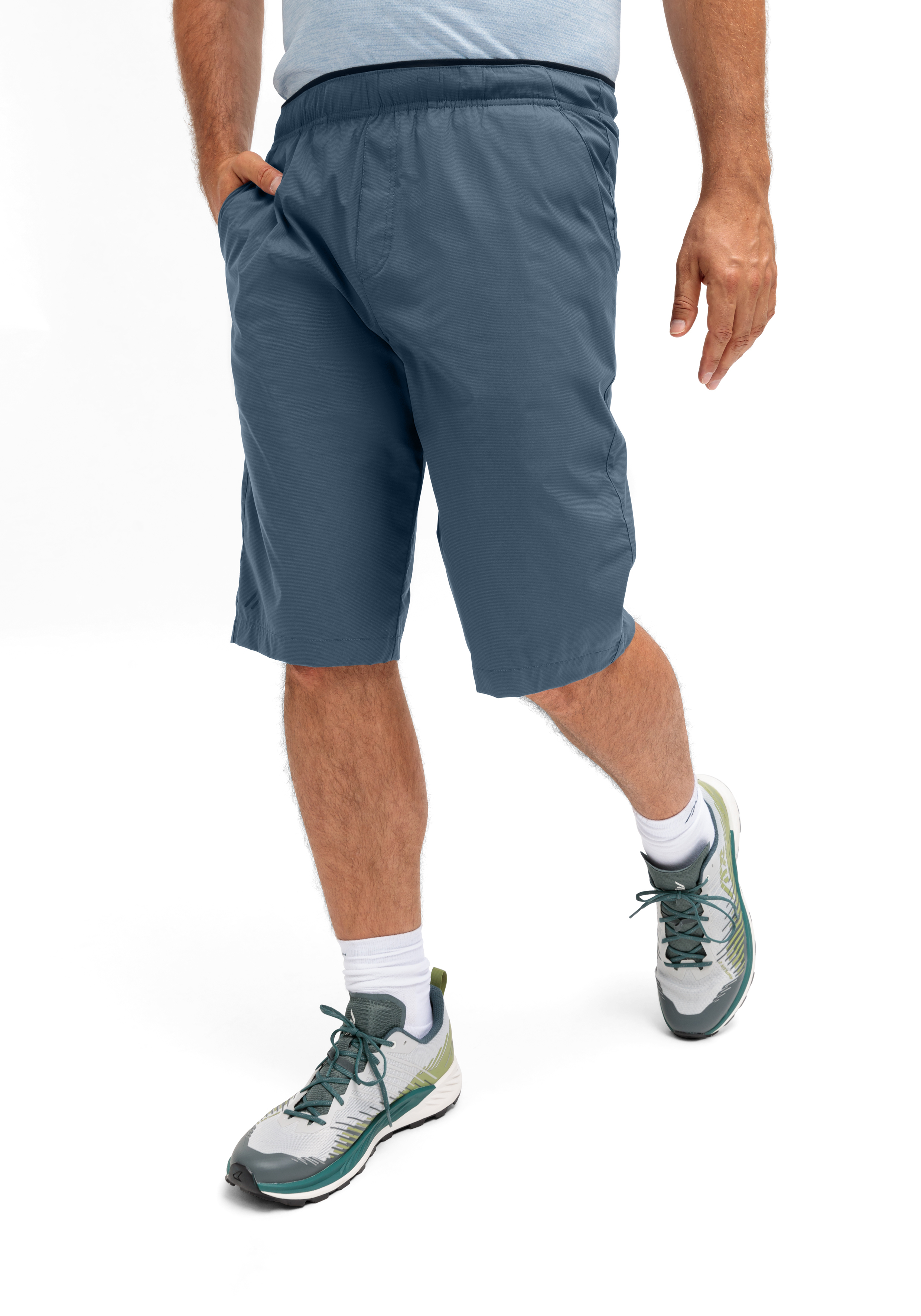  shorts, knee-length, blue, athletic, pockets