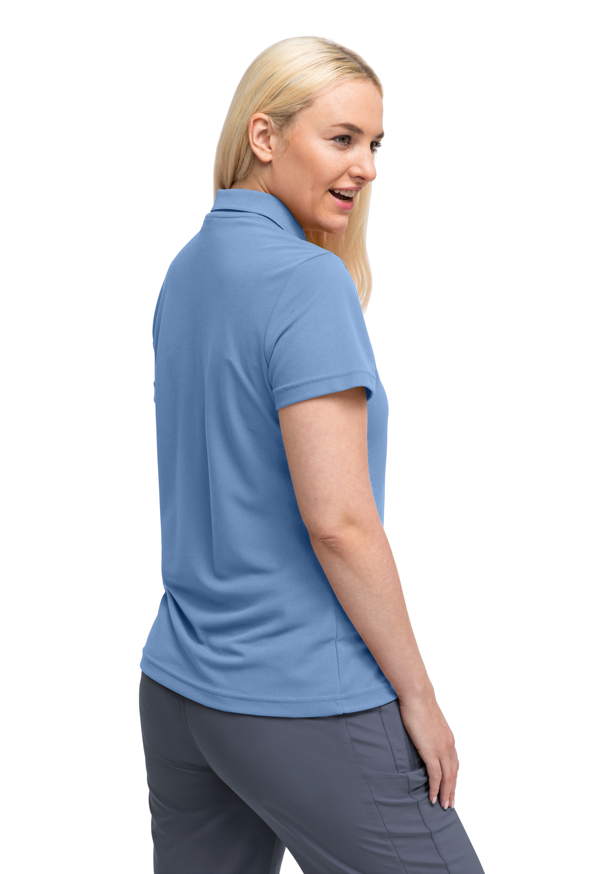 polohemd, kurzarm, blau, Kragen, Rückansicht, polo Shirt, kurze Ärmel, blau, Polo, Damen