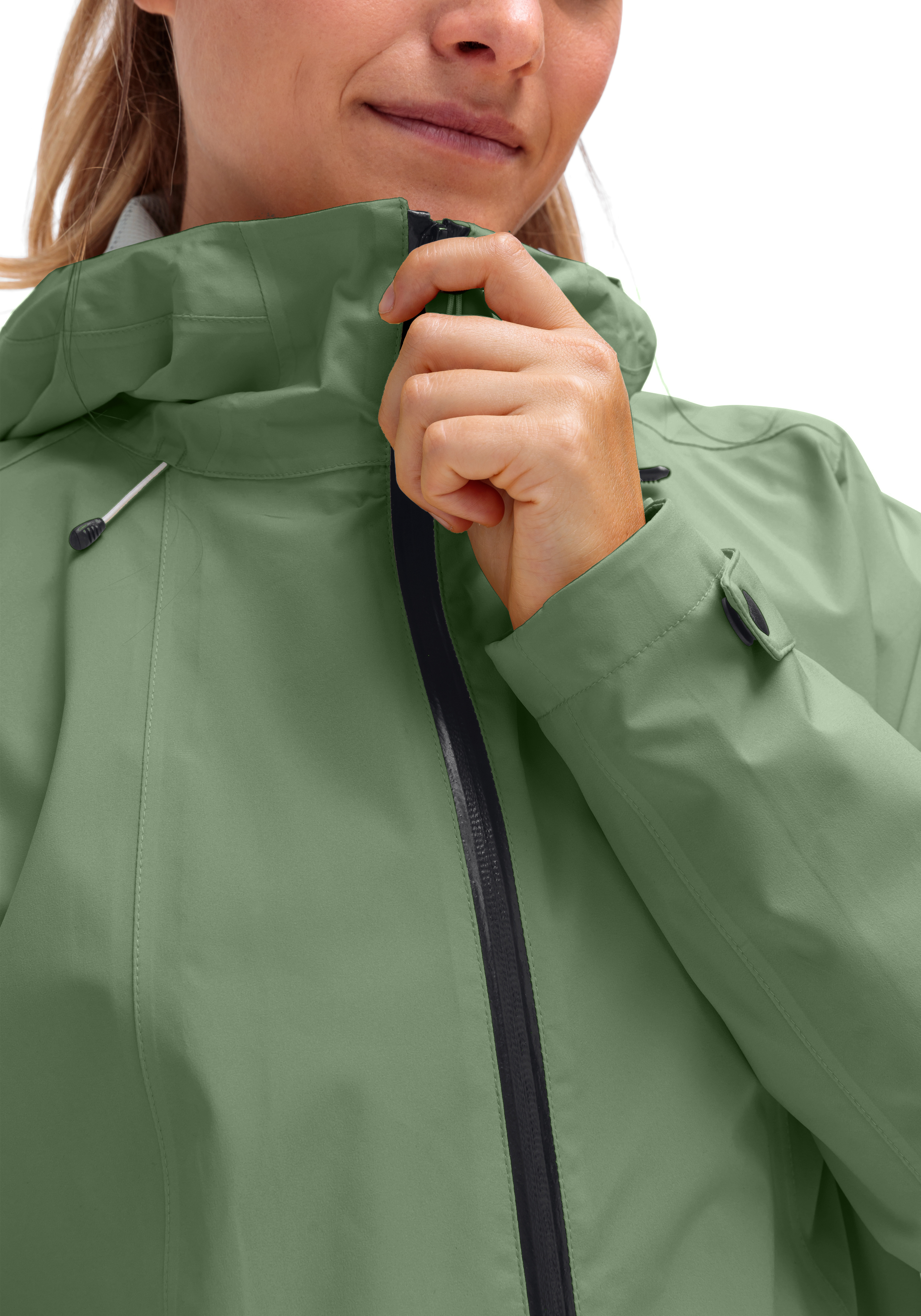 Regenjacke, Jacke mit Zip, Kapuze, Grün, Reißverschluss
