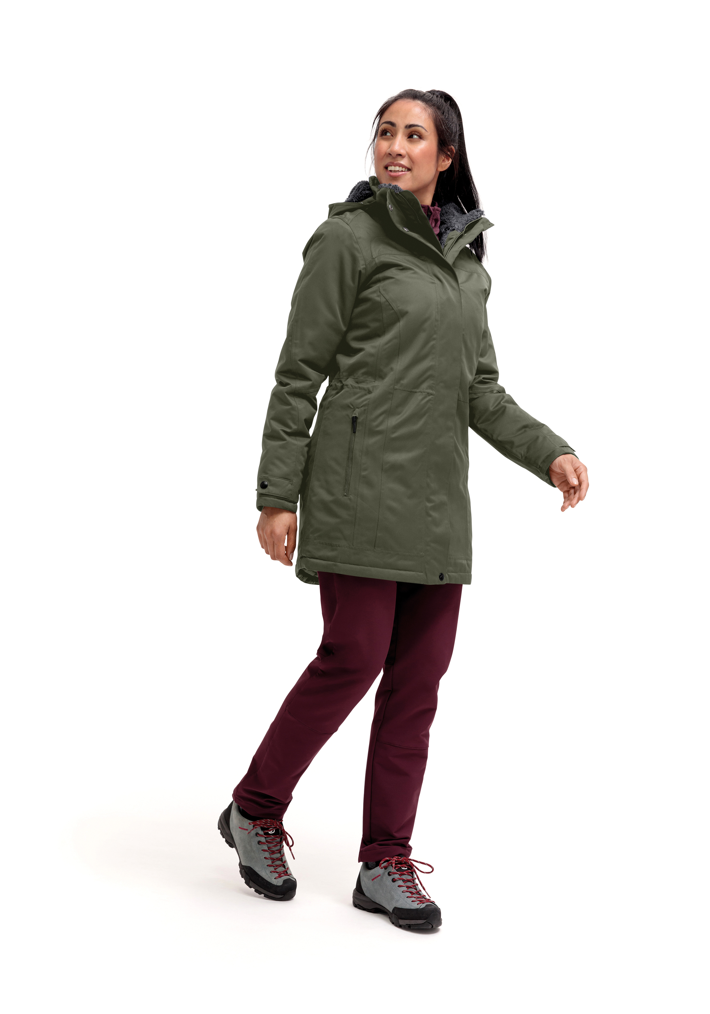 Lisa 2.1 Bekleidung, Mantel, Jacke, Person, Mantel, Jacke, Person, Schuh, Langer Ärmel, Regenjacke, Olivegrün, Kapuze, Seitentaschen, Outdoor