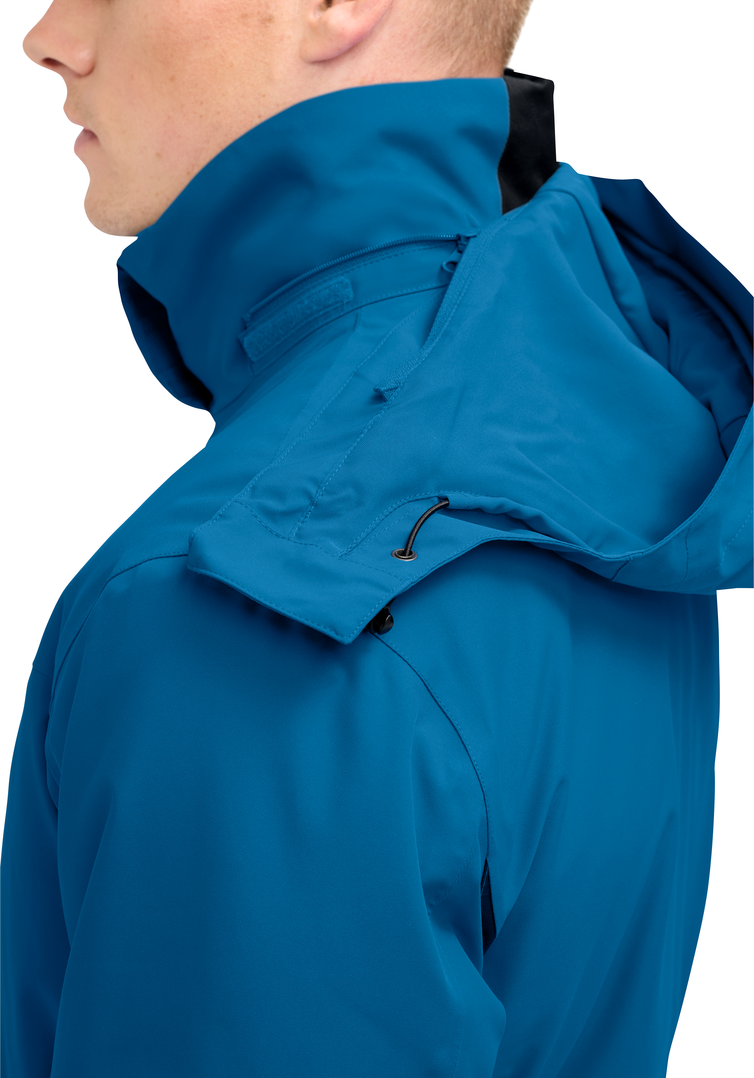 Golte Regenjacke, Kapuze, Stehkragen, Reißverschlusstasche, blau