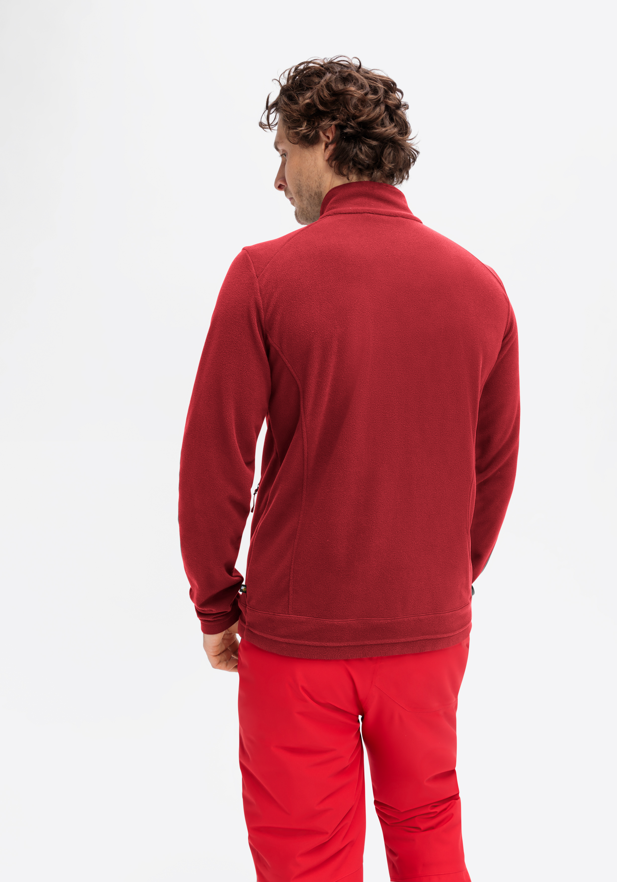 Langarm, Ärmel, Vlies, Mann, Person, Fleece-Jacke, roter Fleece, Langarm, Kragen, Rückansicht