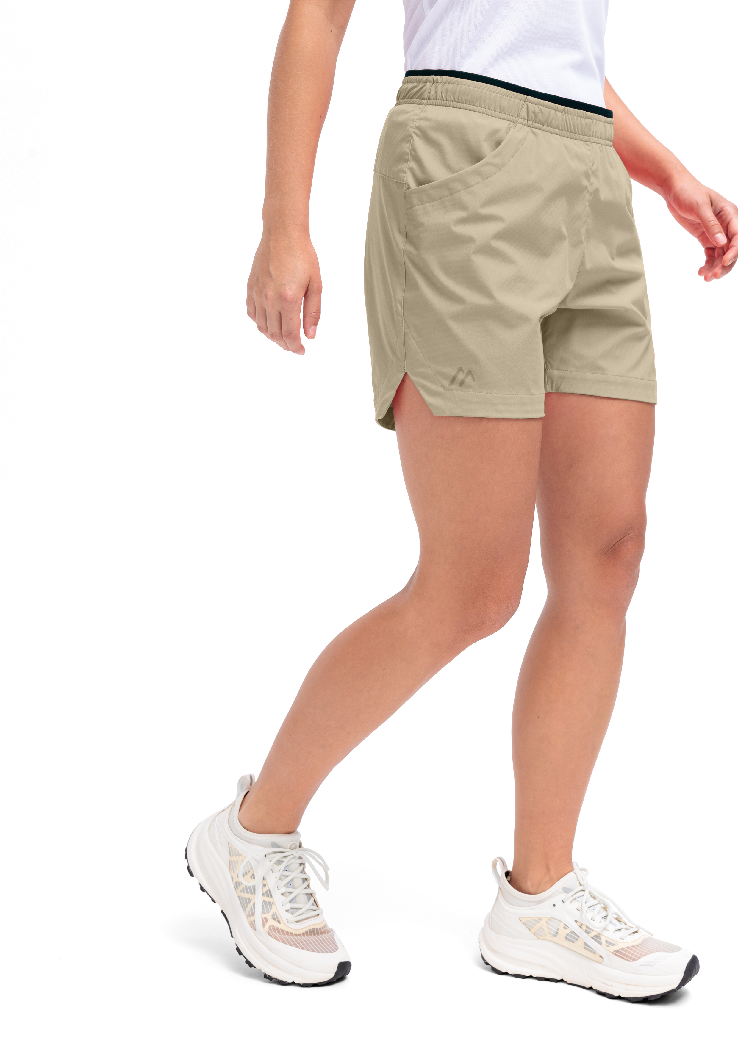 Shorts, Beige, Athletic, Swing hem, Elastic waistband