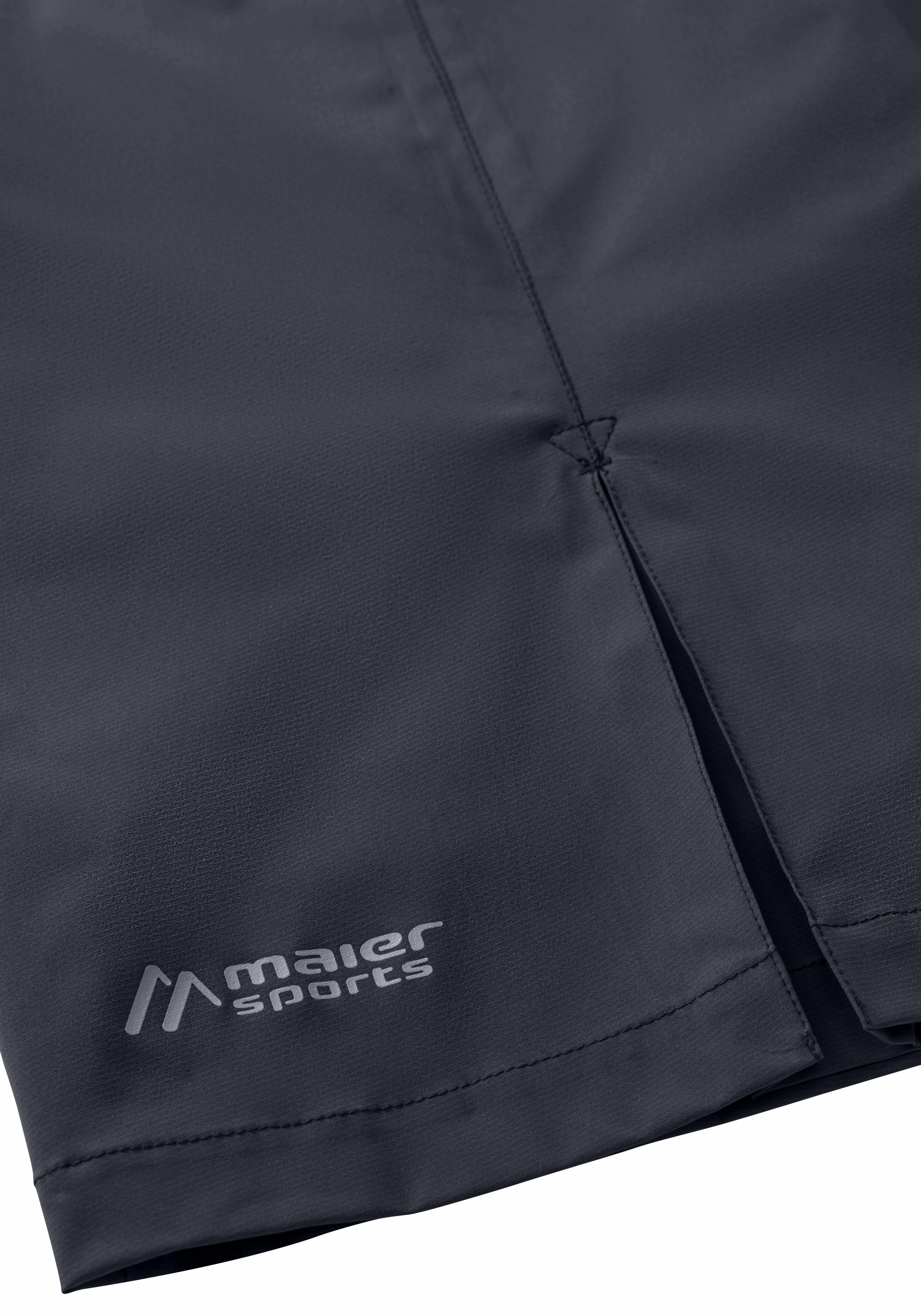 sport shorts, dunkelgrau, Nähte, Logo Maier Sports, Beinabschluss