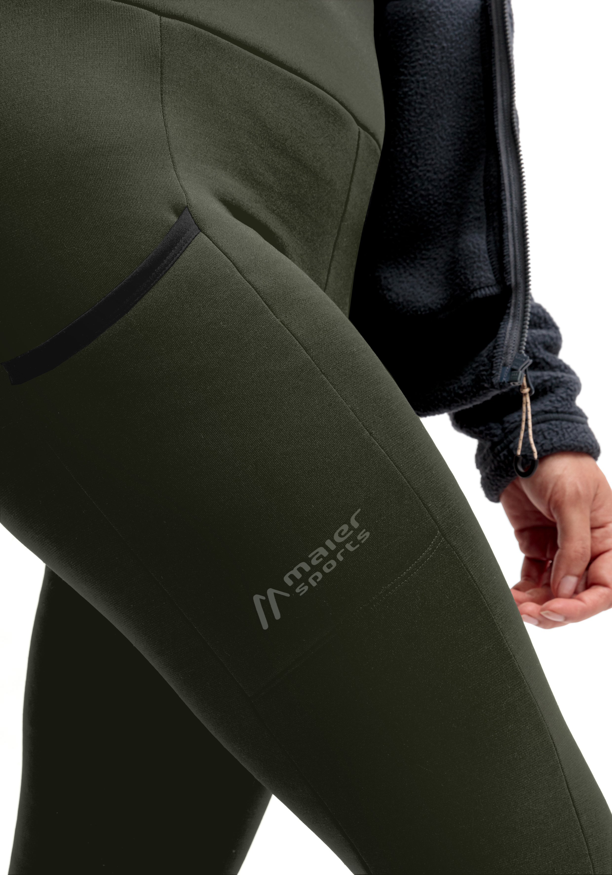 Sportleggings, Olivgrün, Stretchstoff, Reißverschlusstasche, Logo-Aufdruck