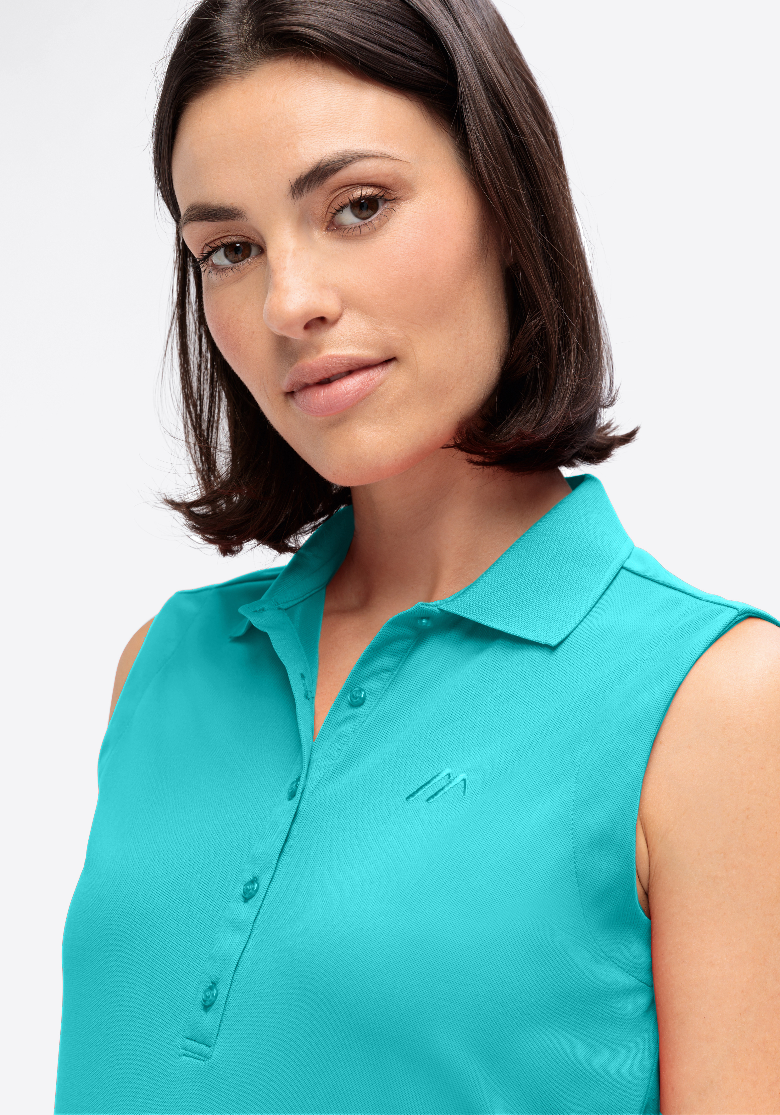 Ulrike sleeveless Bluse, Erwachsener, Weiblich, Person, Frau, Polo-Shirt, Türkis, ohne Ärmel, Kragen, Piqué