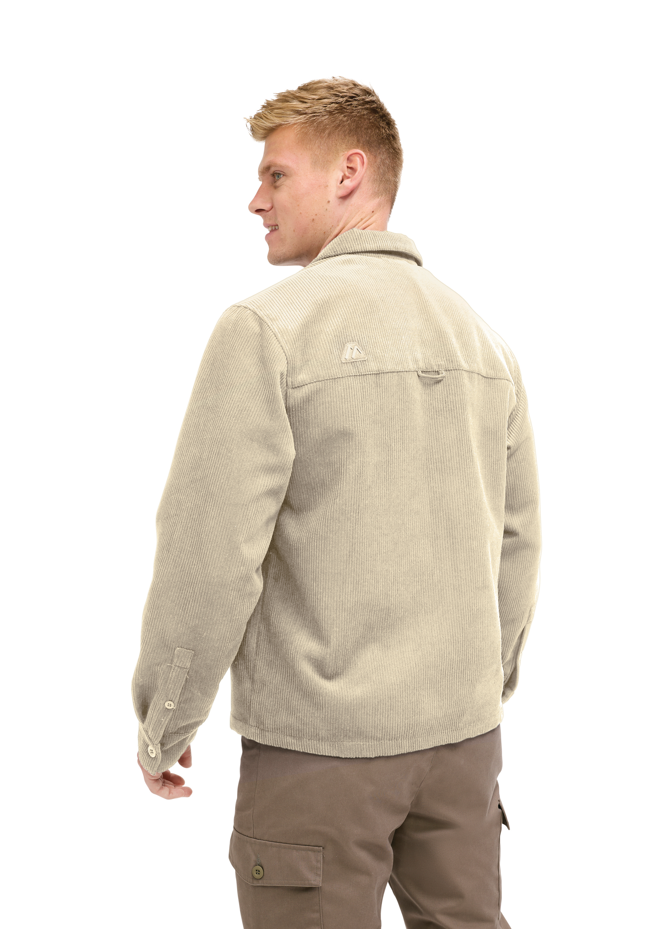 Wellcord M corduroy, jacket, beige, collar, back view, Corduroy jacket, Beige jacket, Long-sleeve, Button cuffs, Back yoke
