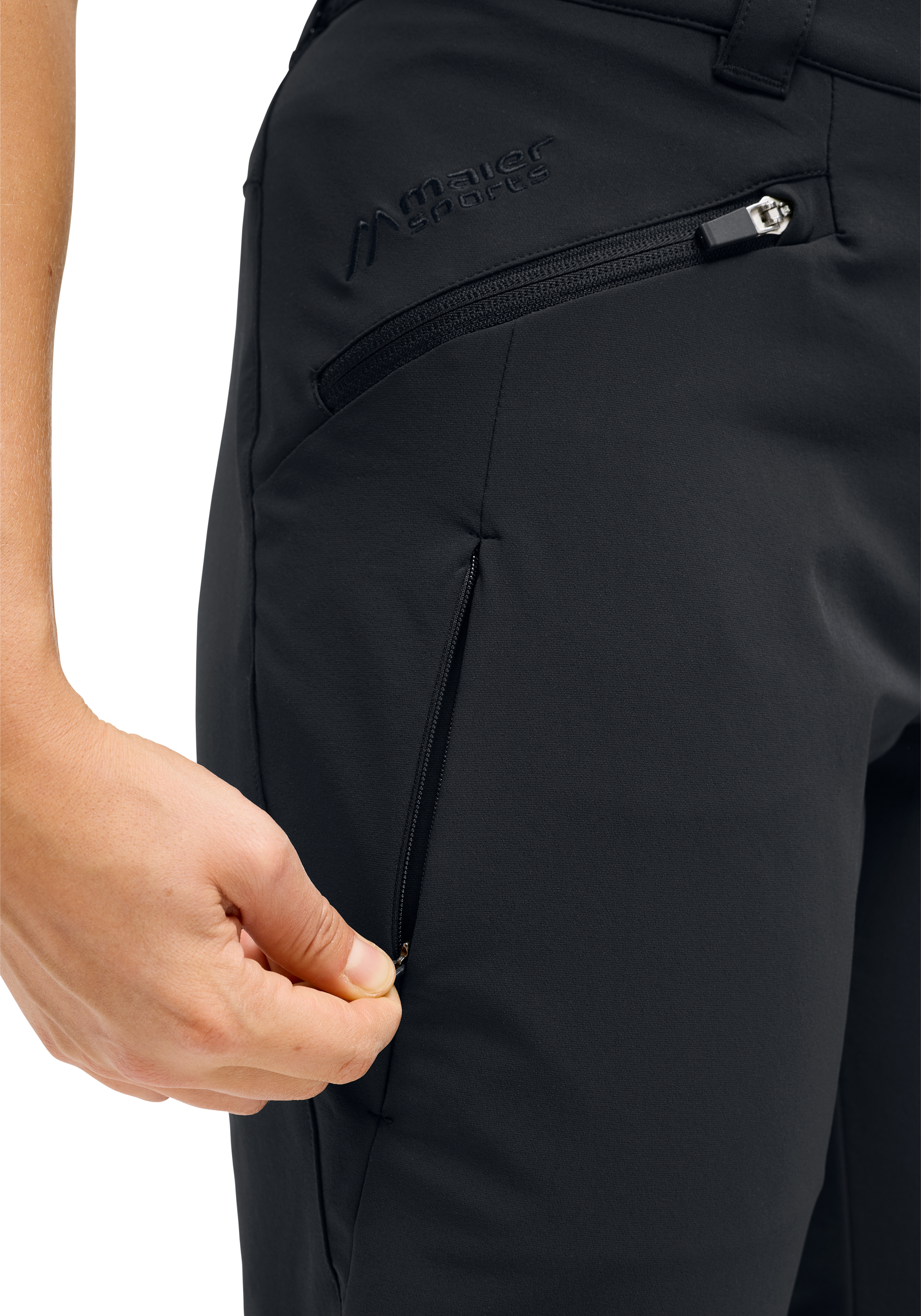 Hose, Reißverschluss, Seitentasche, Nylon, schwarz