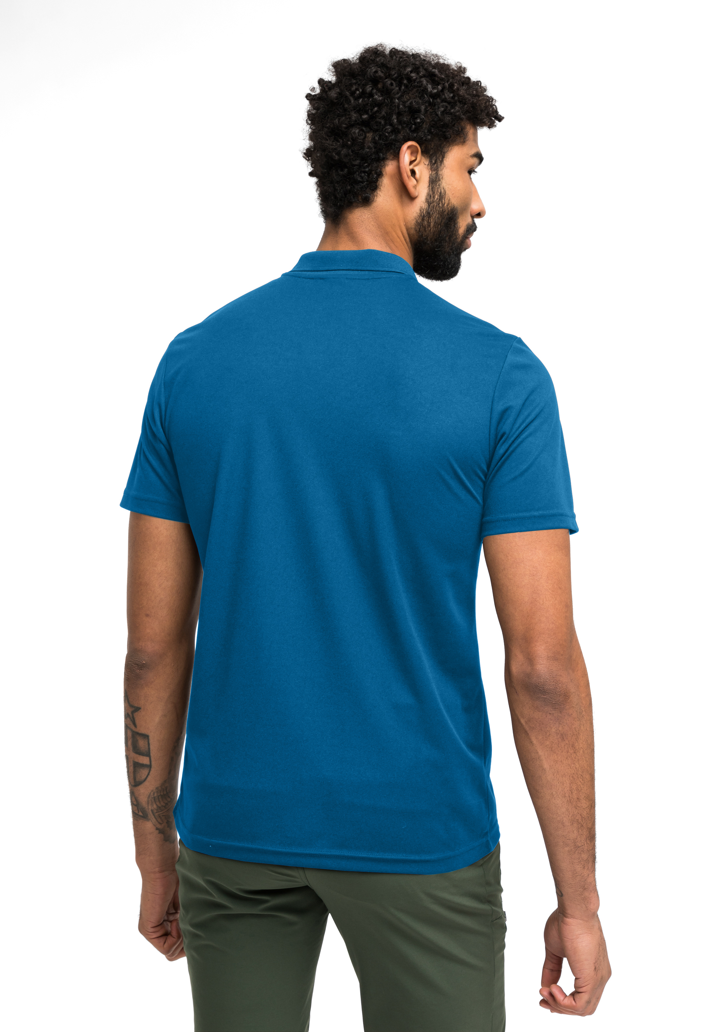 Polohemd, Kurzarm, Blau, Knit, Rückansicht, polohemd, kurzarm, blau, casual, rückenansicht