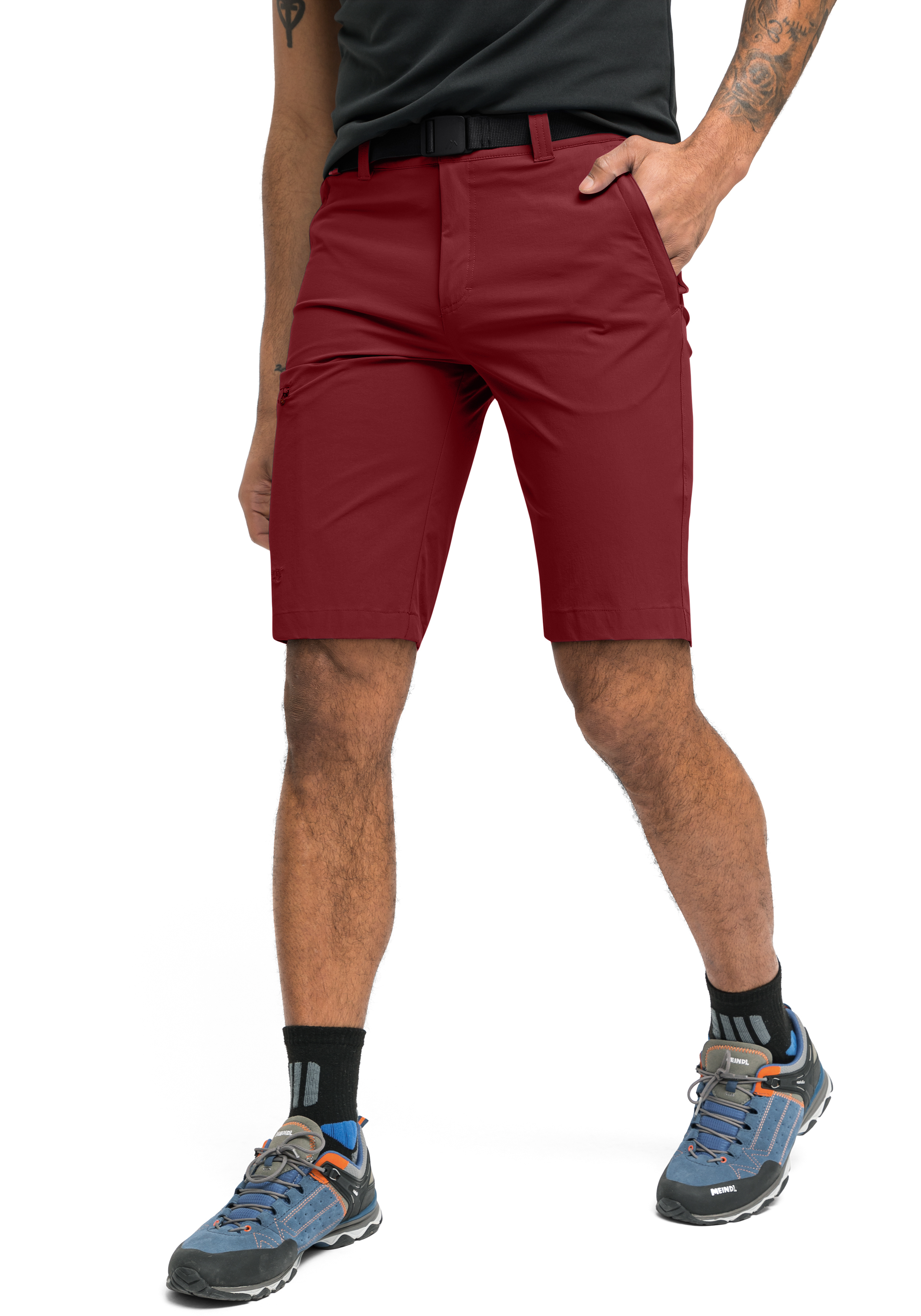 Shorts, Bermuda, Chino, Rot, Knielang