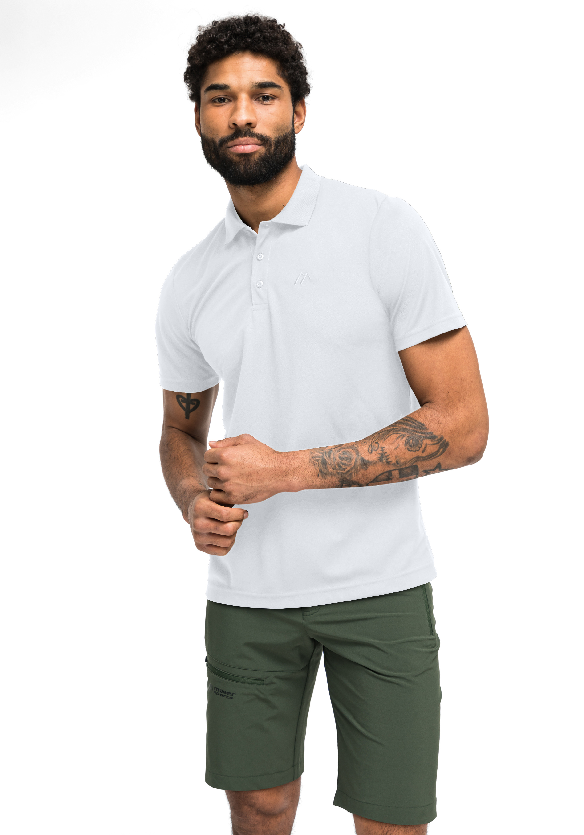 Polohemd, weißes Polohemd, Kurze Hose, Cargo-Shorts, Twill-Shorts, Polohemd, Polo, Kurzarm, Weiß, Regular Fit