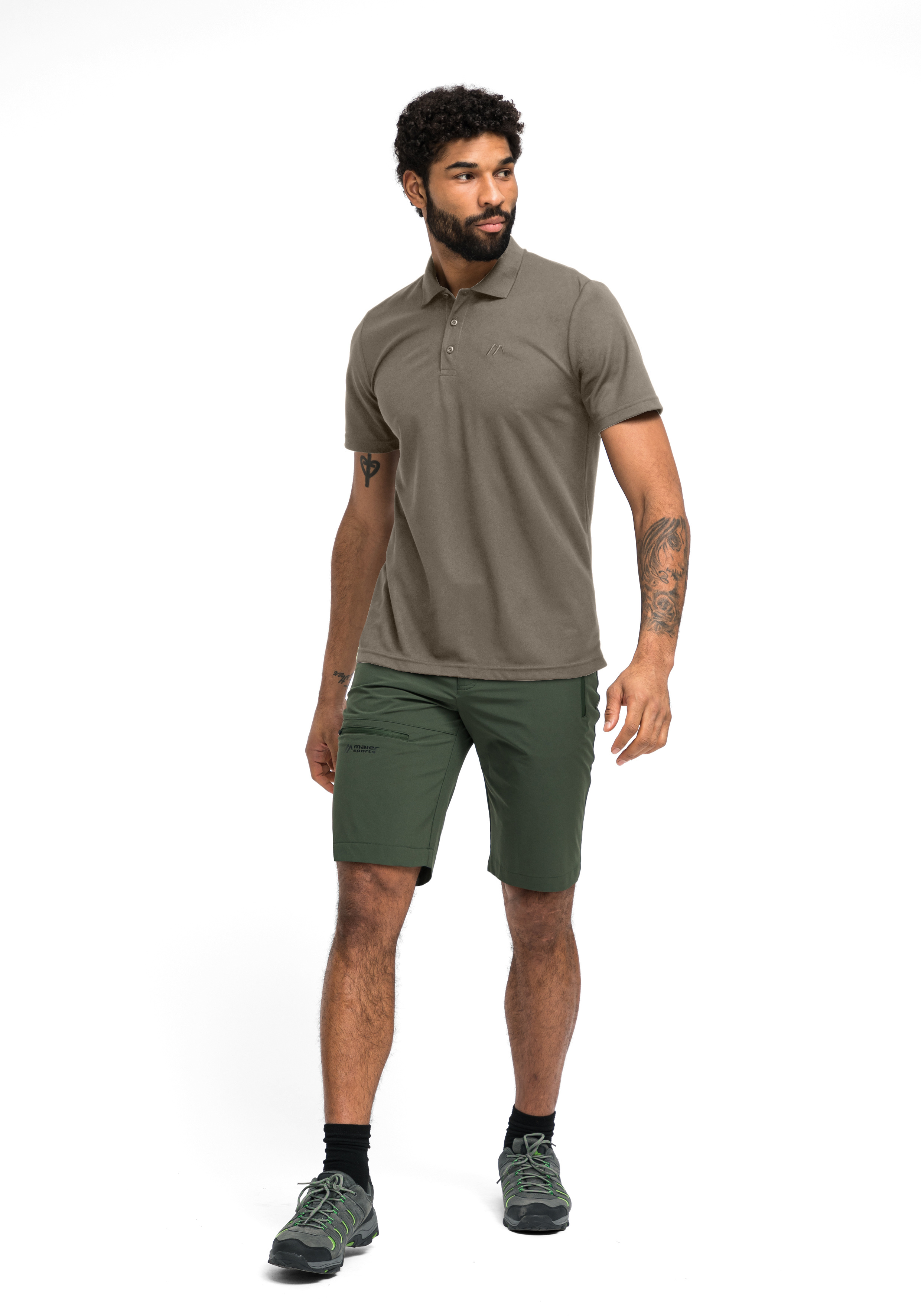 Polohemd, Khaki, Olive, Shorts, Outdoor, Polohemd, Poloshirt, Beige-Braun, Shorts, Sneaker