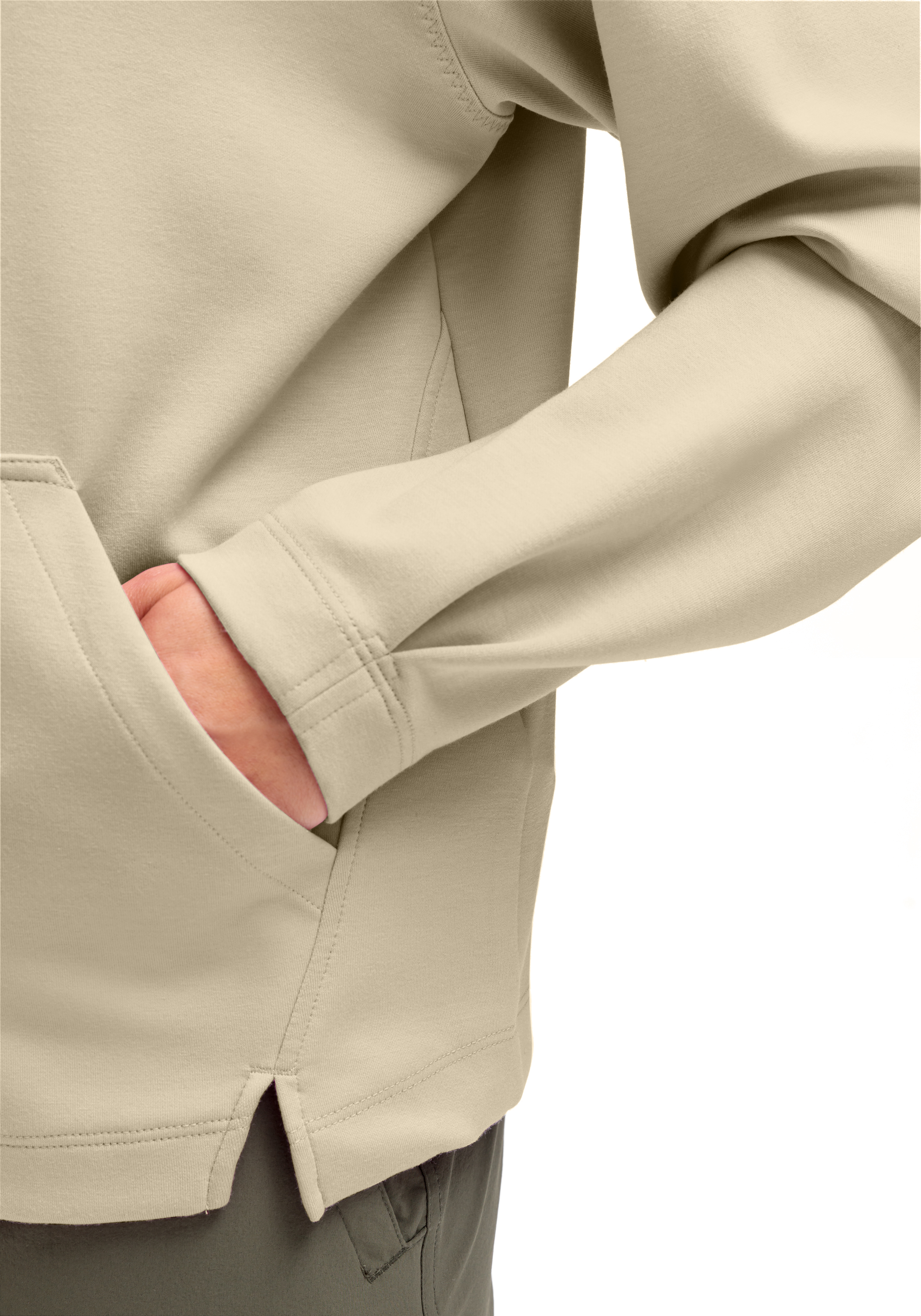 Hoodie, Beige, Kangurentasche, Seitentasche, Stoffhülle