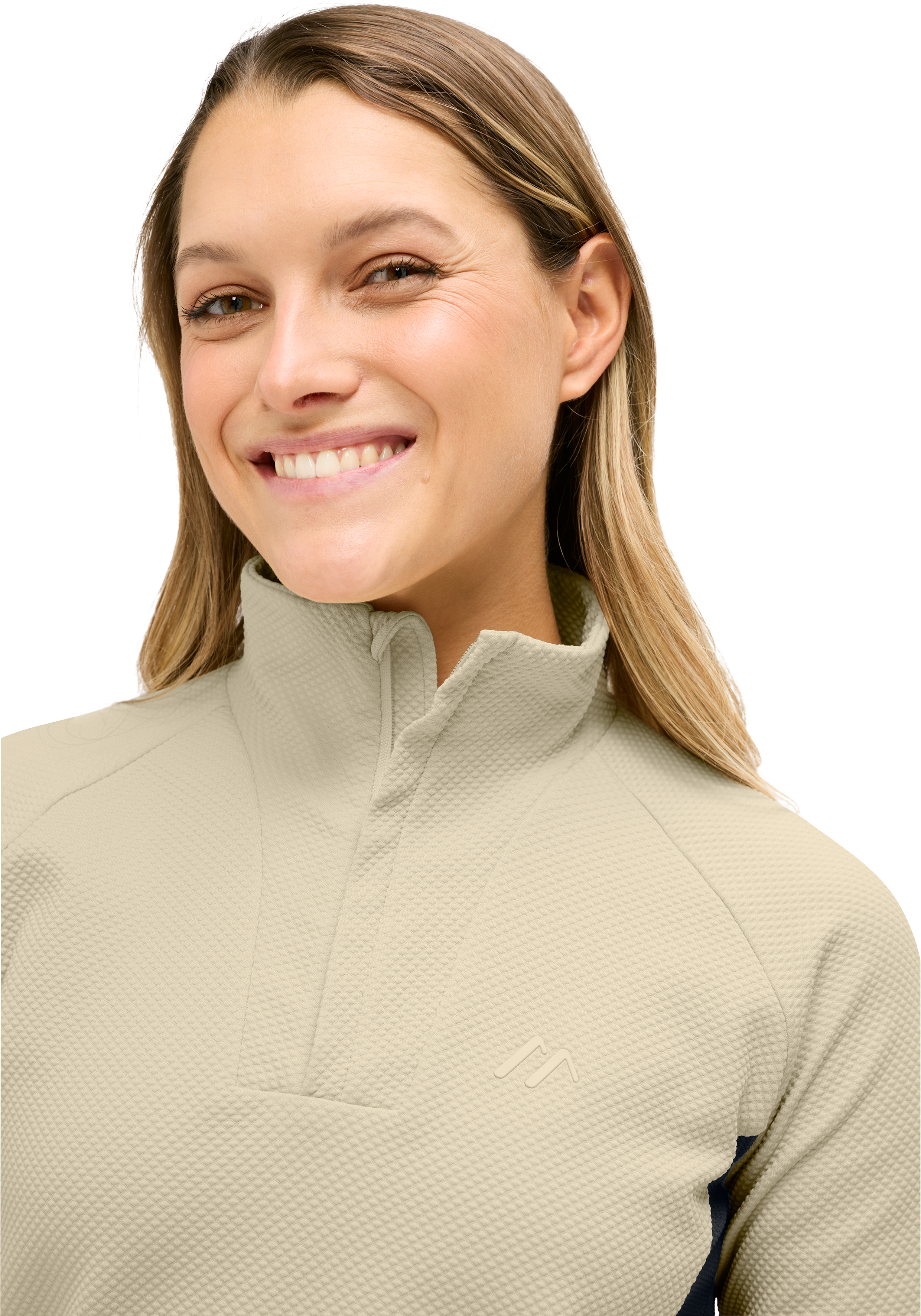 Beige Pullover, Halfzip, Textured fabric, Kragenpullover, Langarm