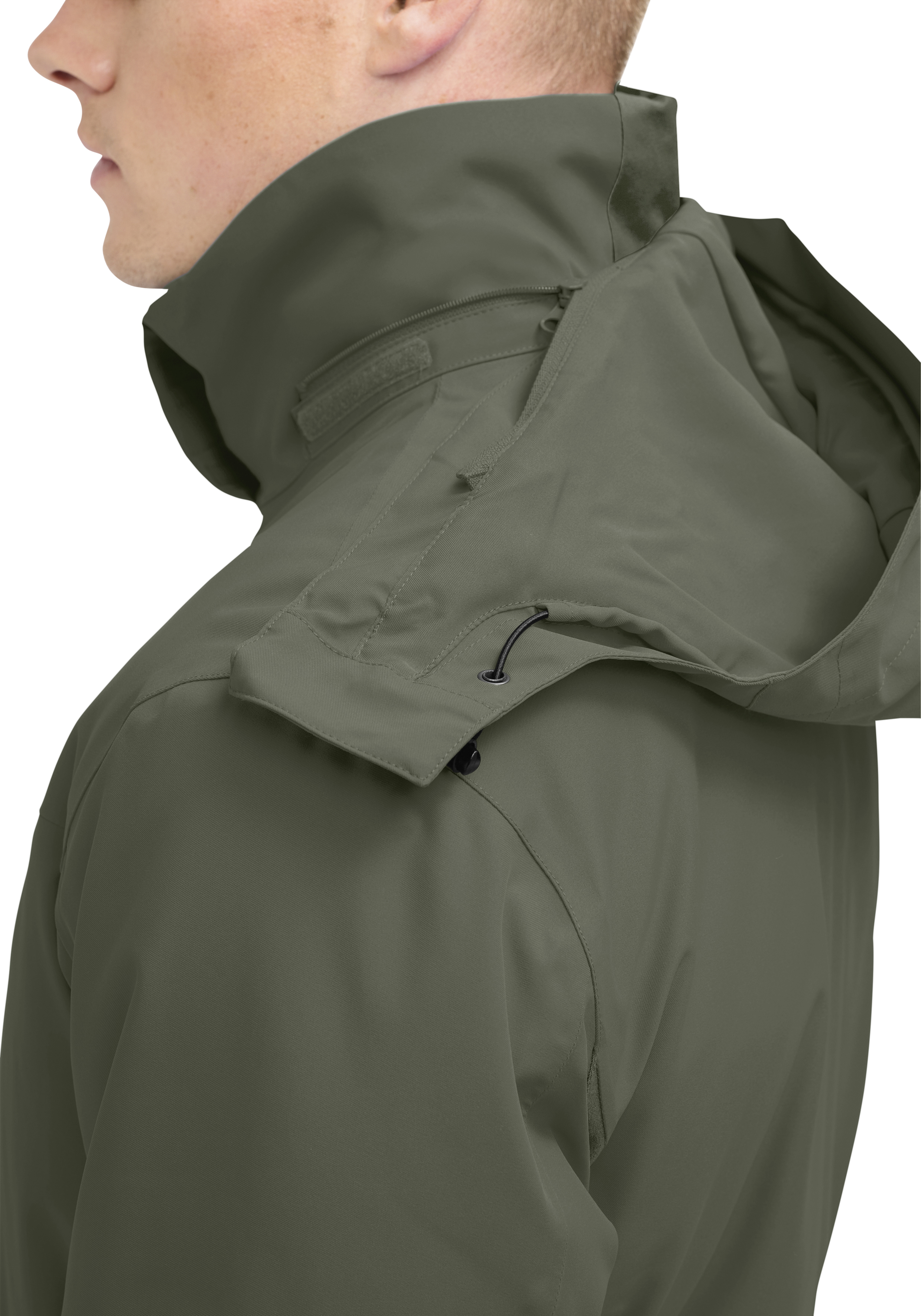 anorak, Kapuze, Kragen, Reißverschluss Tasche, olivgrün