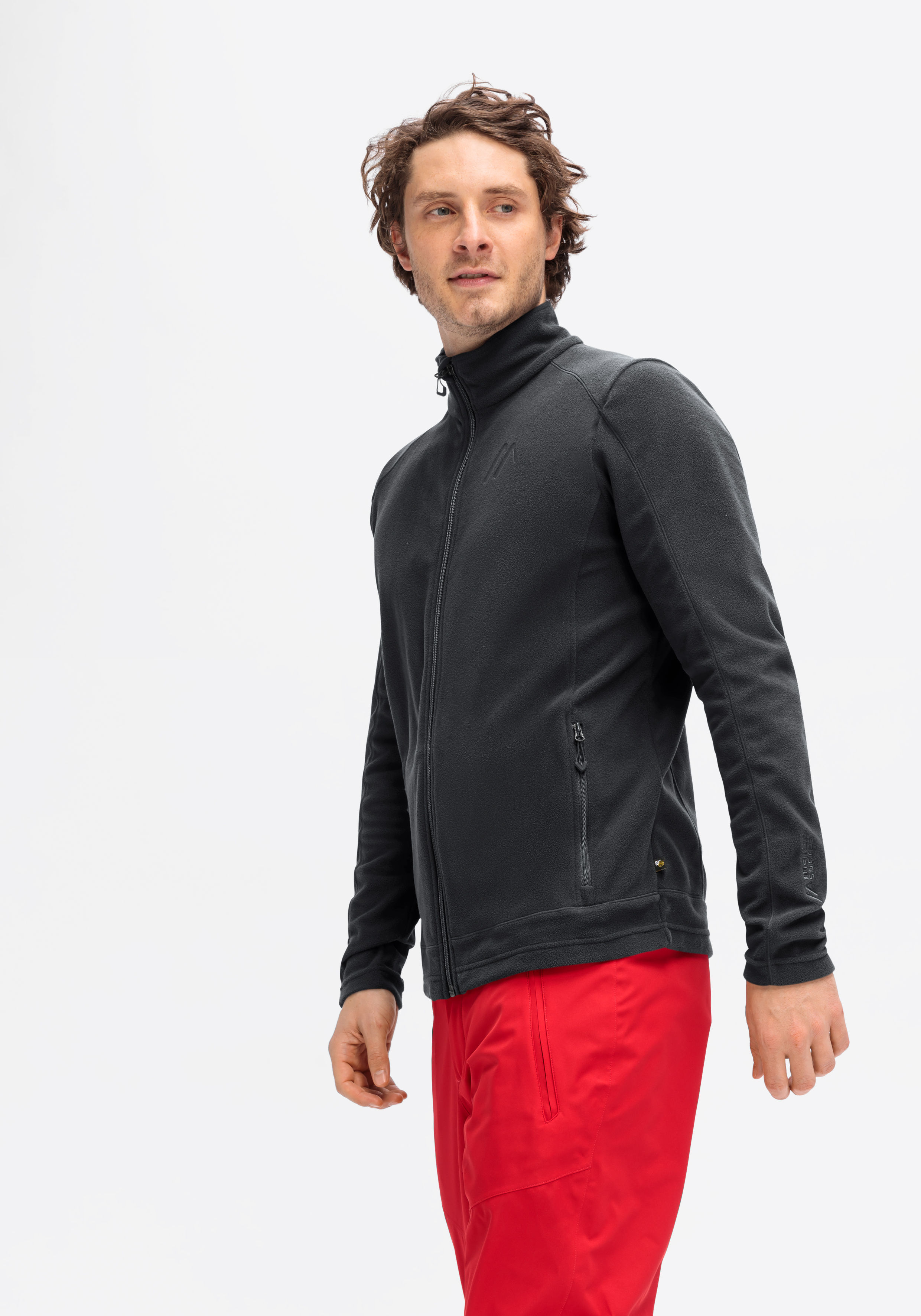 Mantel, Fleece, Langer Ärmel, Jacke, Person, Fleecejacke, Stehkragen, Reißverschluss, Seitentaschen, dunkelgrau
