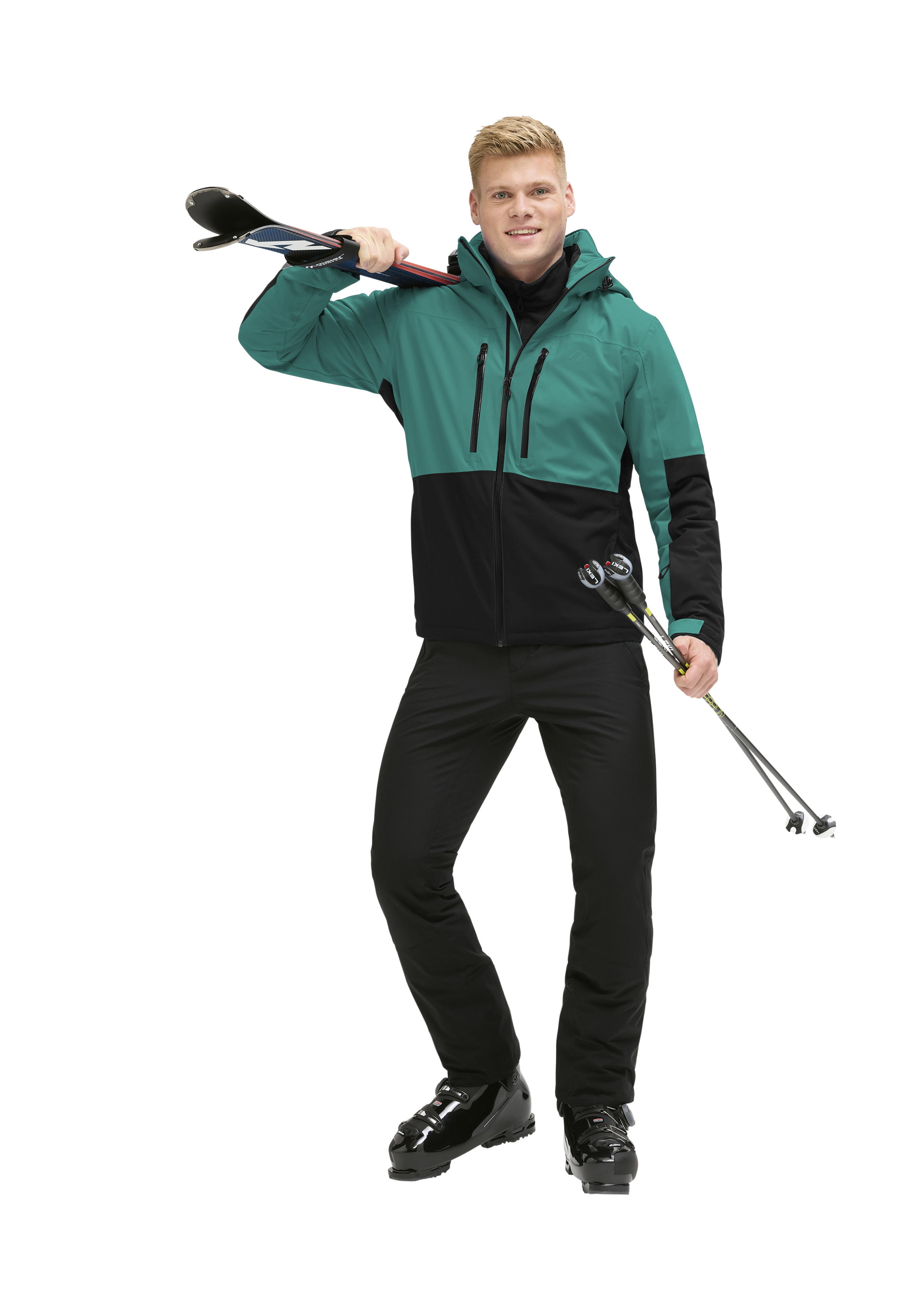 anorak, jacke, ski, sportbekleidung, skistöcke