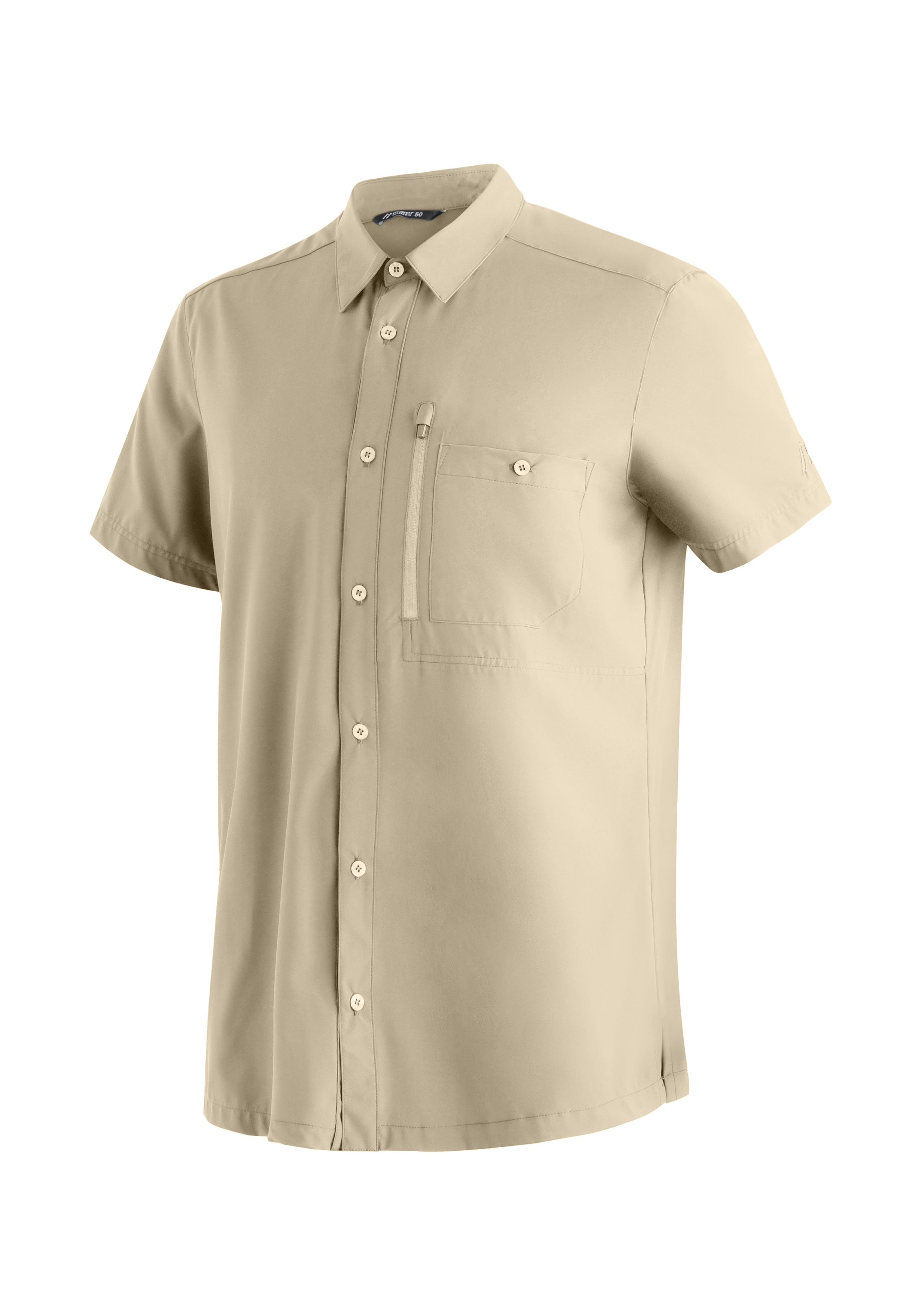 Magos S/S M Hemd, Kurzarm, Beige, Brusttasche, Knopfleiste