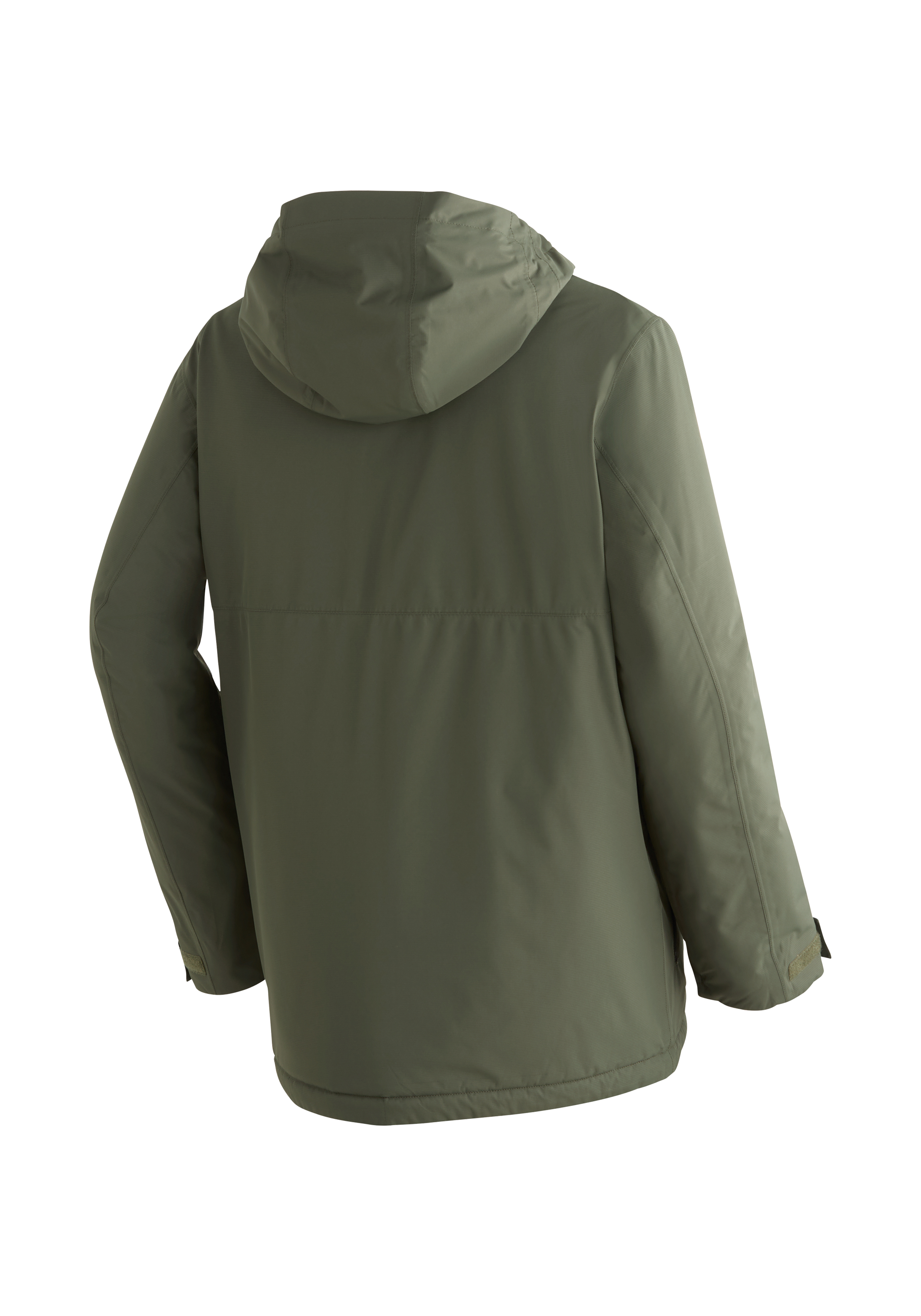 Hooded jacket, Olive green, Padded coat, Windbreaker, Back view