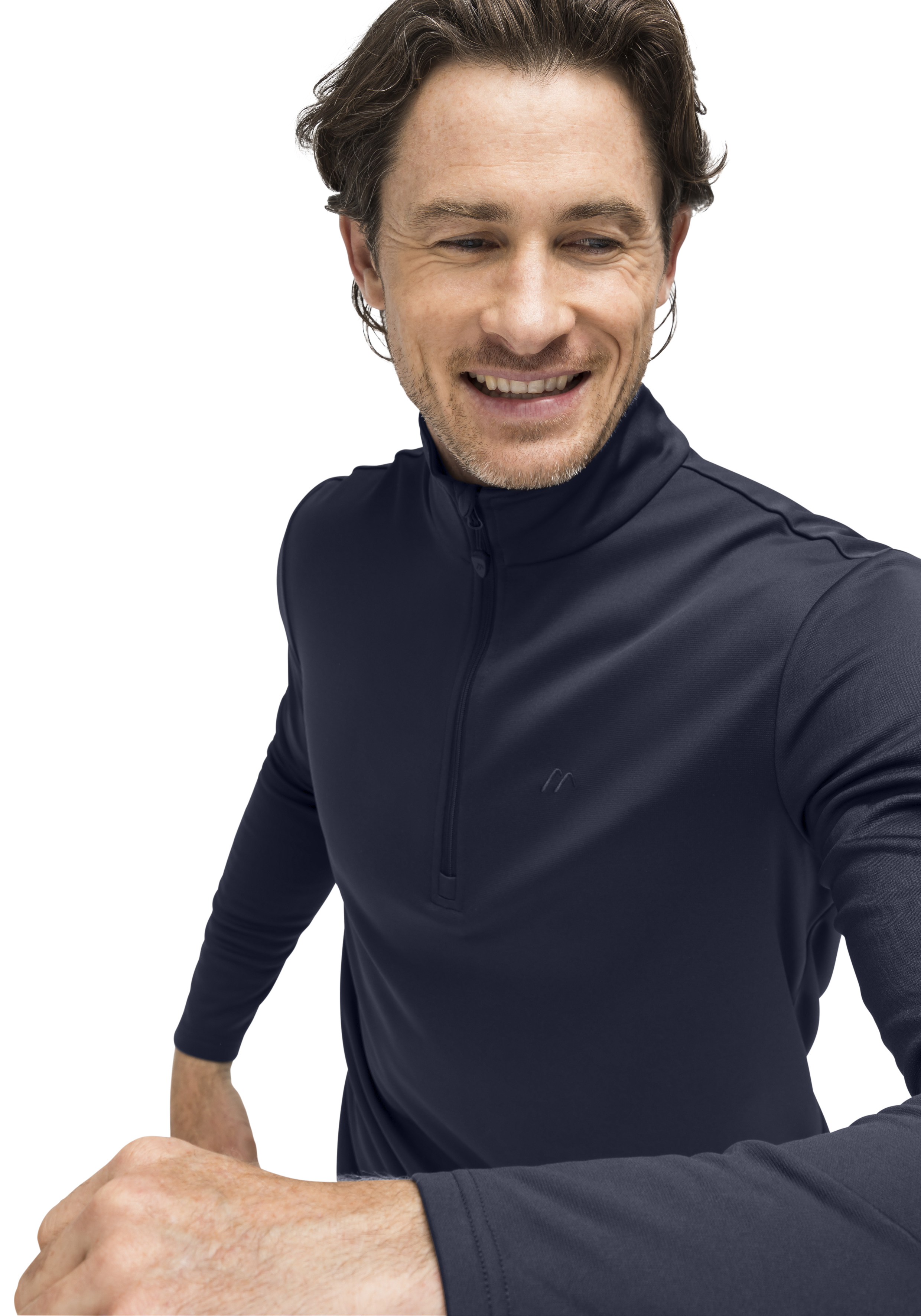 Langarmshirt, Fleece, Reißverschluss, dunkelblau, Windjacke